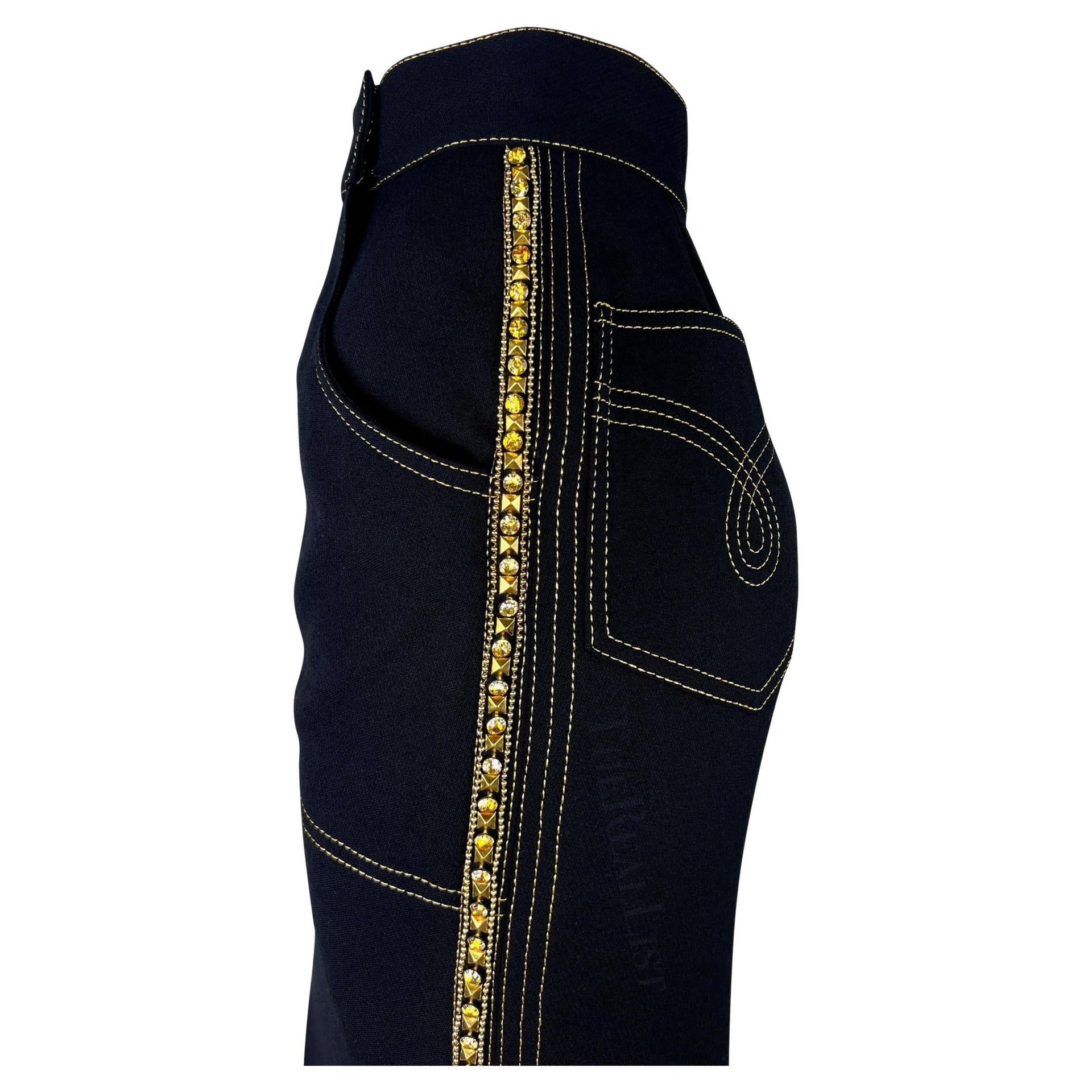 F/W 1992 Gianni Versace Runway Ad Rhinestone Gold Slit Full Length Skirt - RealList