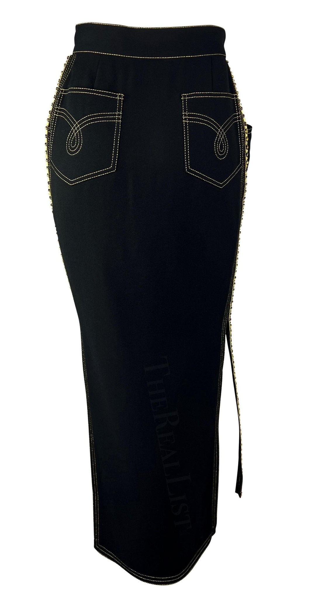 F/W 1992 Gianni Versace Runway Ad Rhinestone Gold Slit Full Length Skirt - RealList