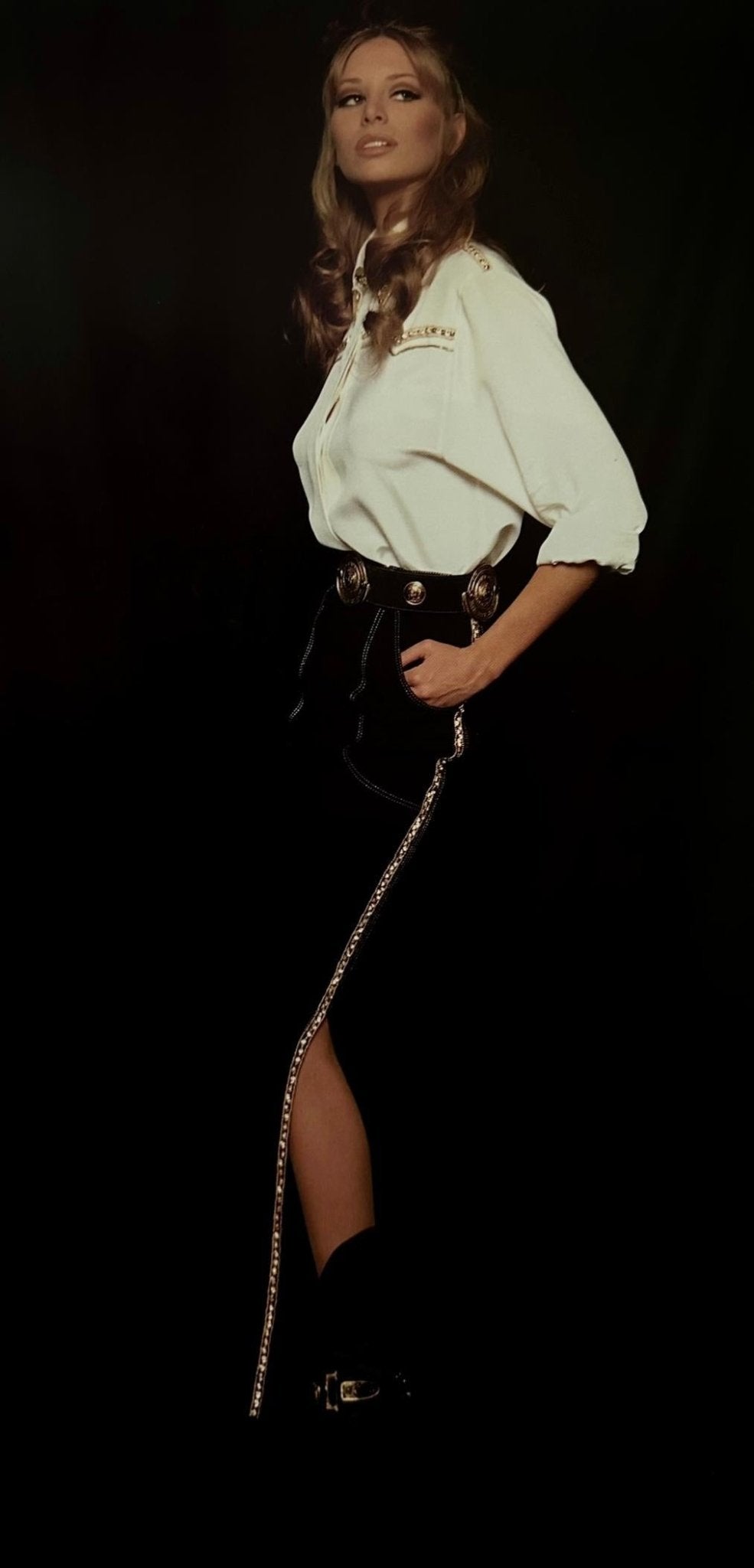 F/W 1992 Gianni Versace Runway Ad Rhinestone Gold Slit Full Length Skirt - RealList