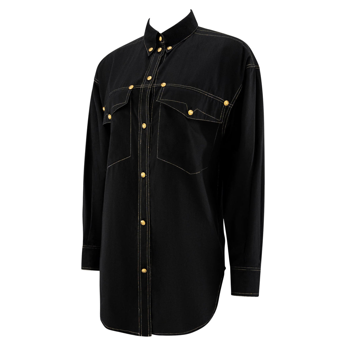 F/W 1992 Gianni Versace Runway Black Cotton Button Up Shirt - RealList