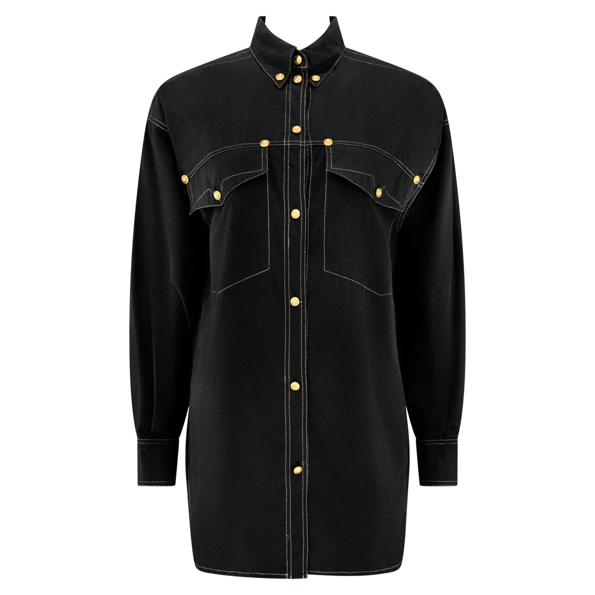 F/W 1992 Gianni Versace Runway Black Cotton Button Up Shirt - RealList