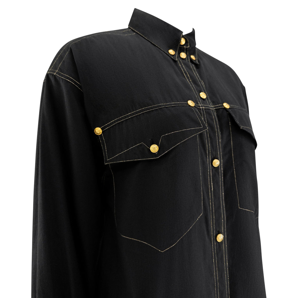 F/W 1992 Gianni Versace Runway Black Cotton Button Up Shirt - RealList