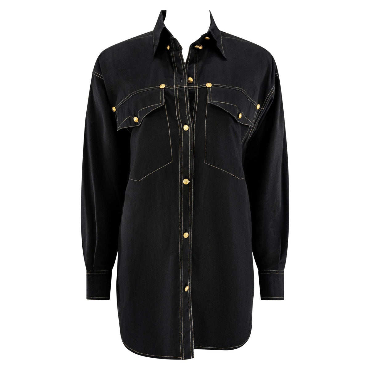 F/W 1992 Gianni Versace Runway Black Cotton Button Up Shirt - RealList