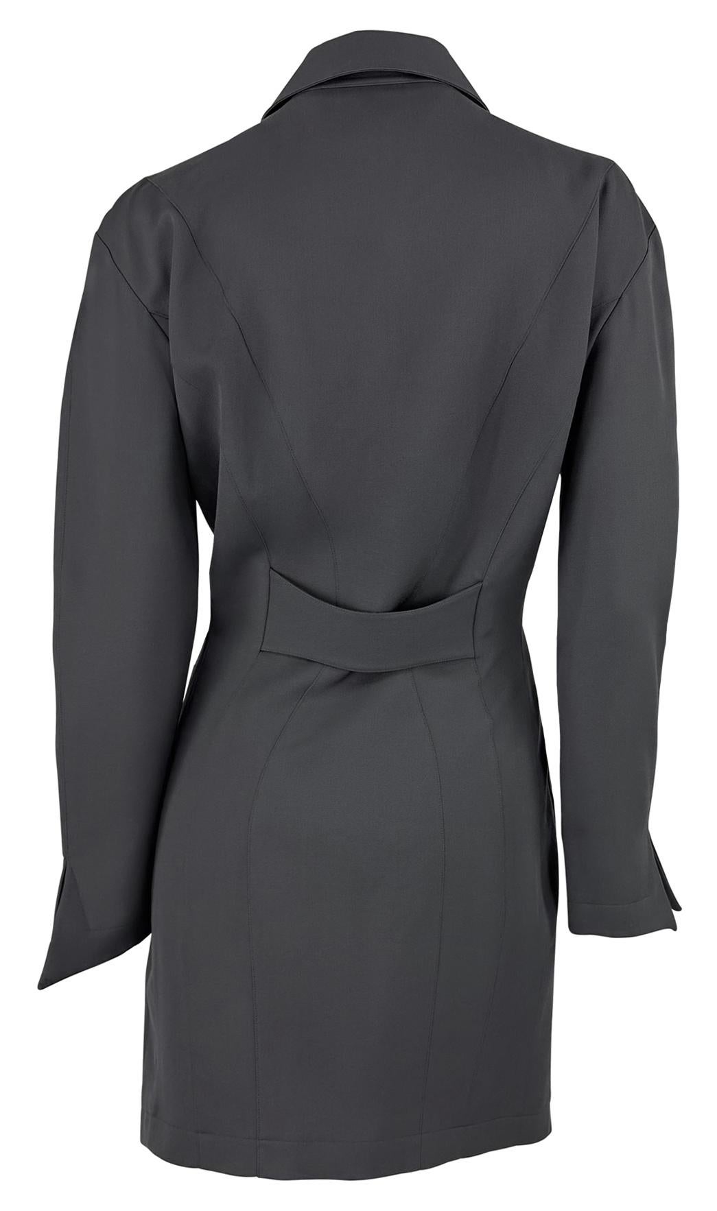 F/W 1992 Thierry Mugler Documented Sculpted Panel Grey Wool Coat Dress - RealList