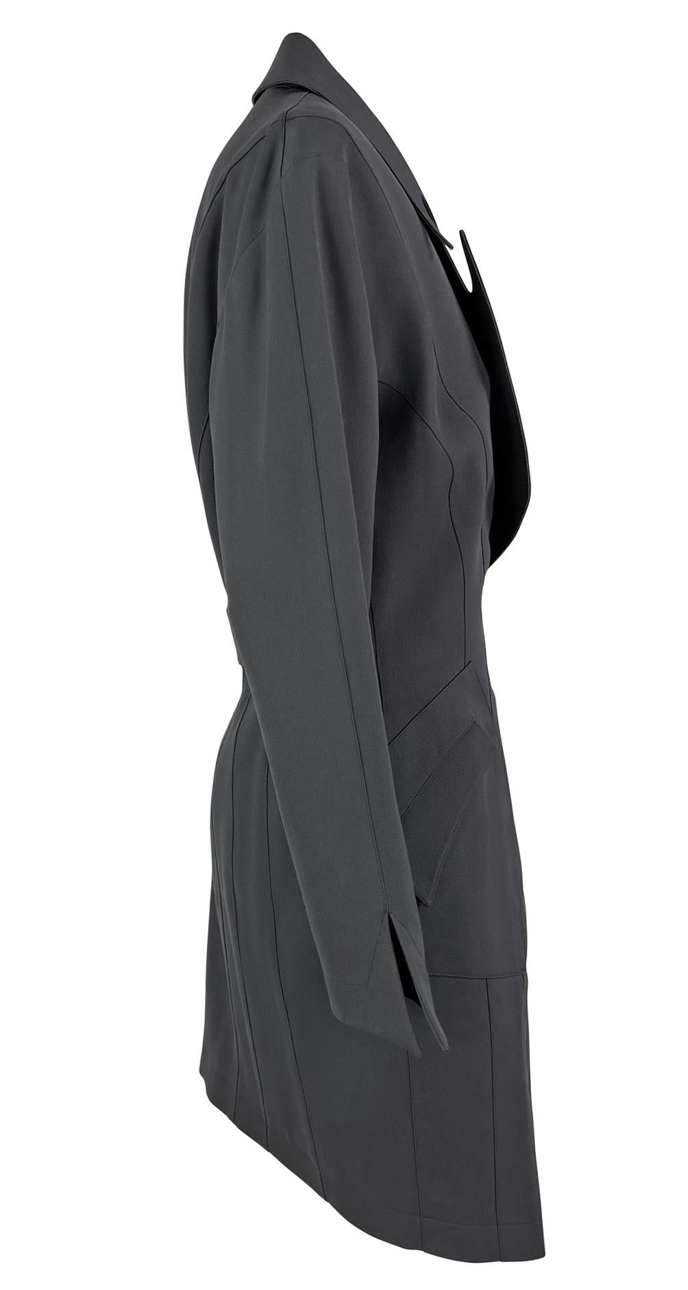 F/W 1992 Thierry Mugler Documented Sculpted Panel Grey Wool Coat Dress - RealList