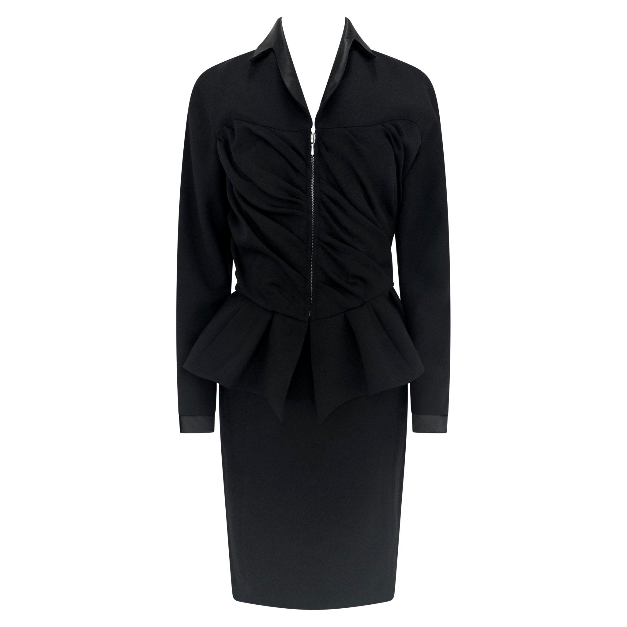 F/W 1992 Thierry Mugler Runway Faux Wrap Cinched Black Skirt Suit - RealList