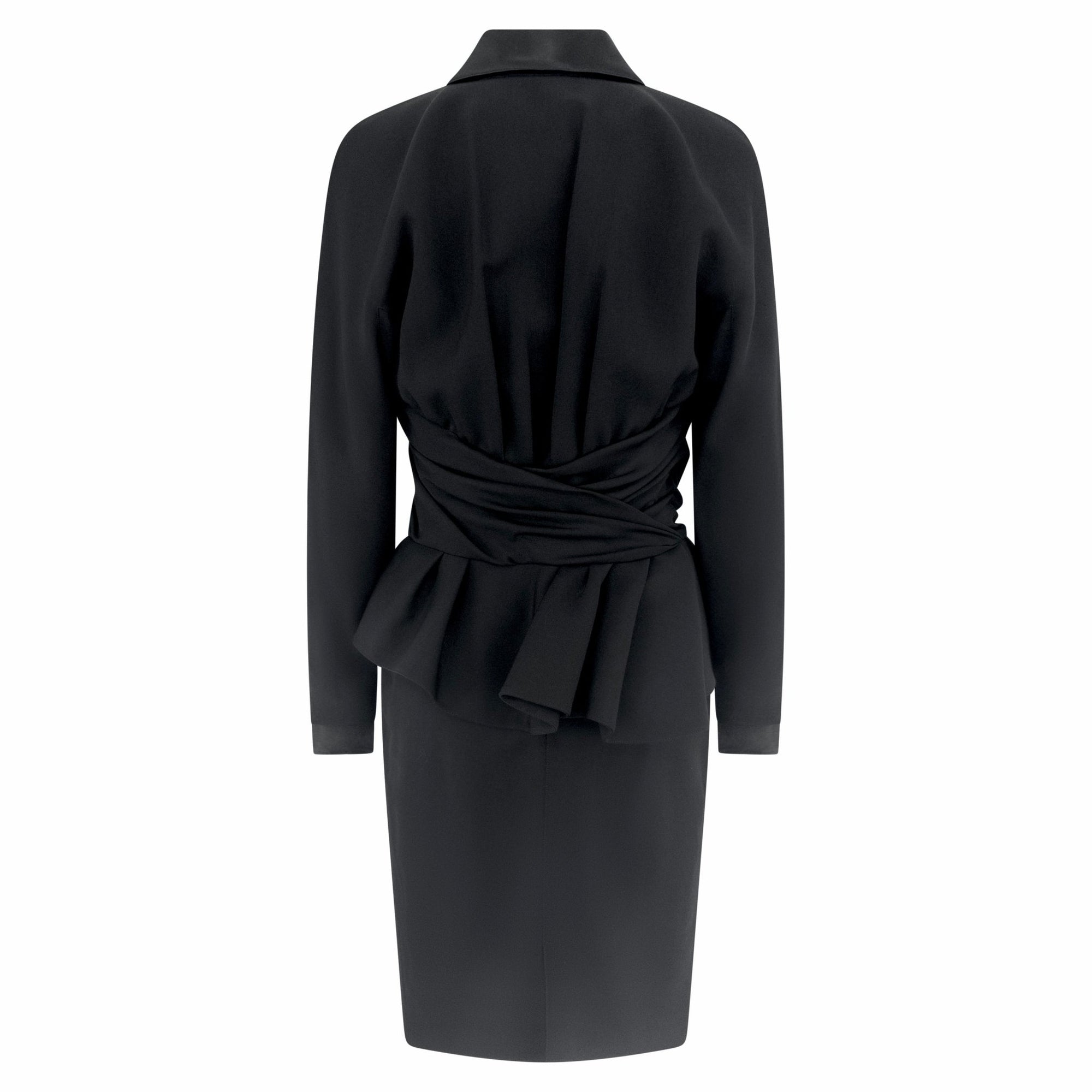 F/W 1992 Thierry Mugler Runway Faux Wrap Cinched Black Skirt Suit - RealList