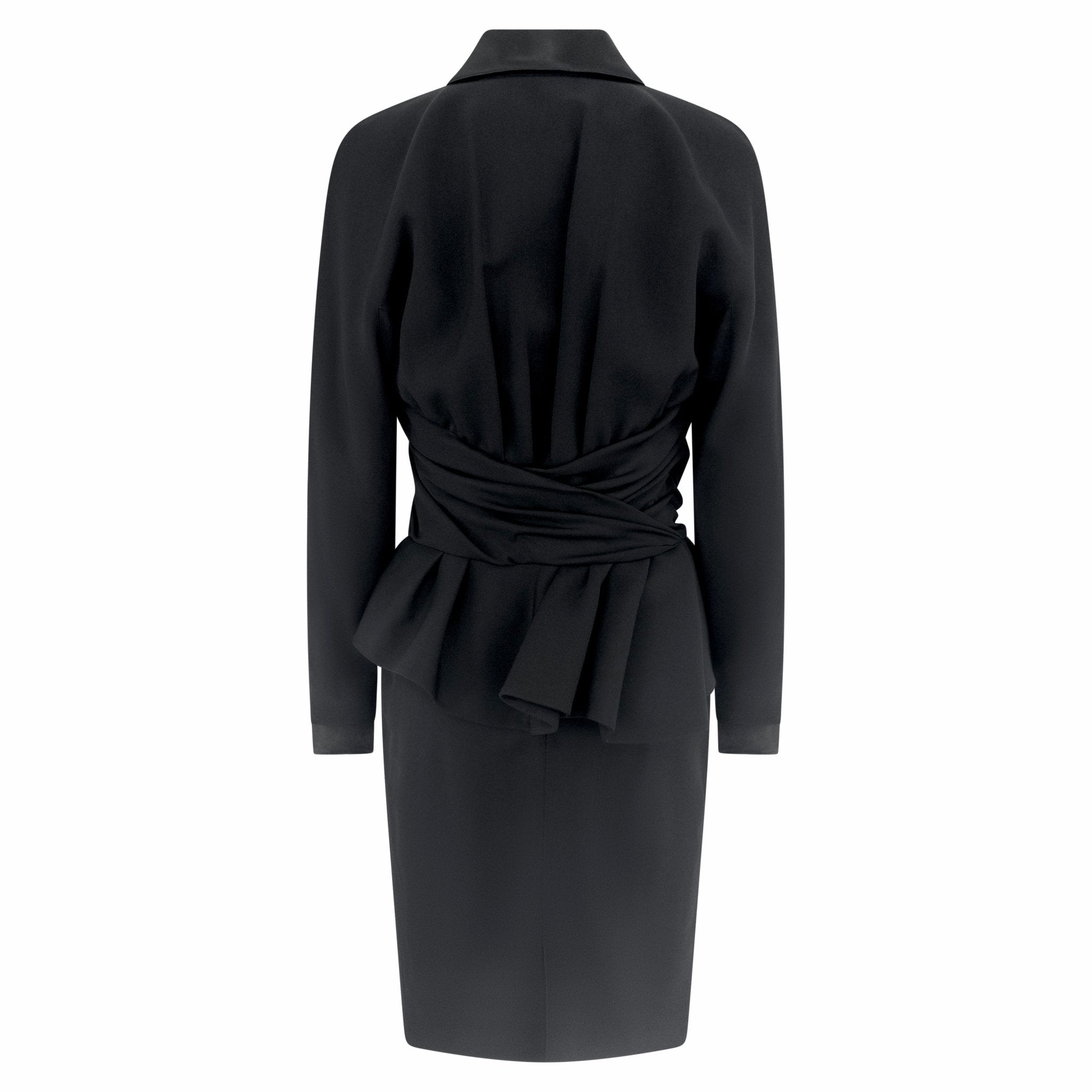 F/W 1992 Thierry Mugler Runway Faux Wrap Cinched Black Skirt Suit - RealList