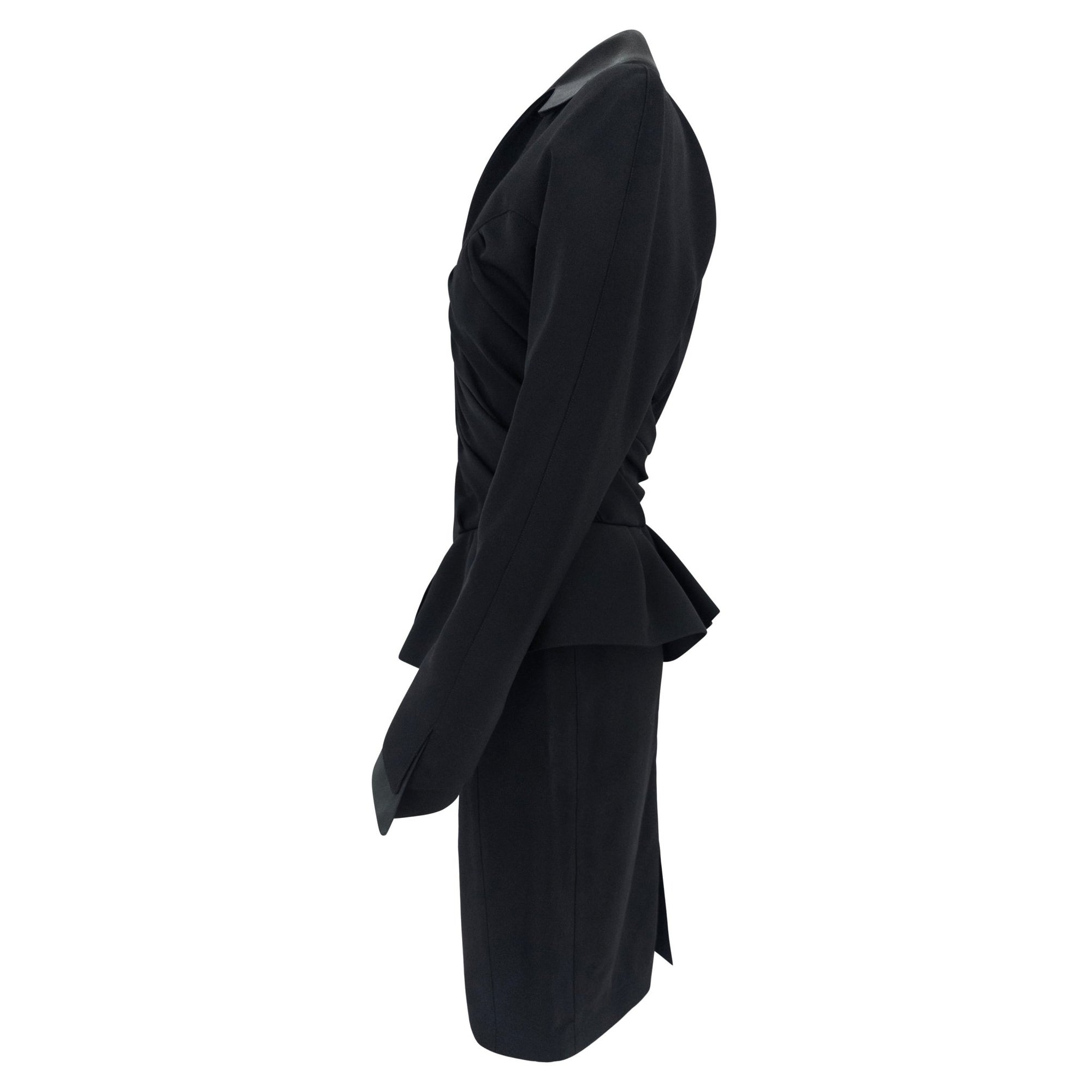 F/W 1992 Thierry Mugler Runway Faux Wrap Cinched Black Skirt Suit - RealList