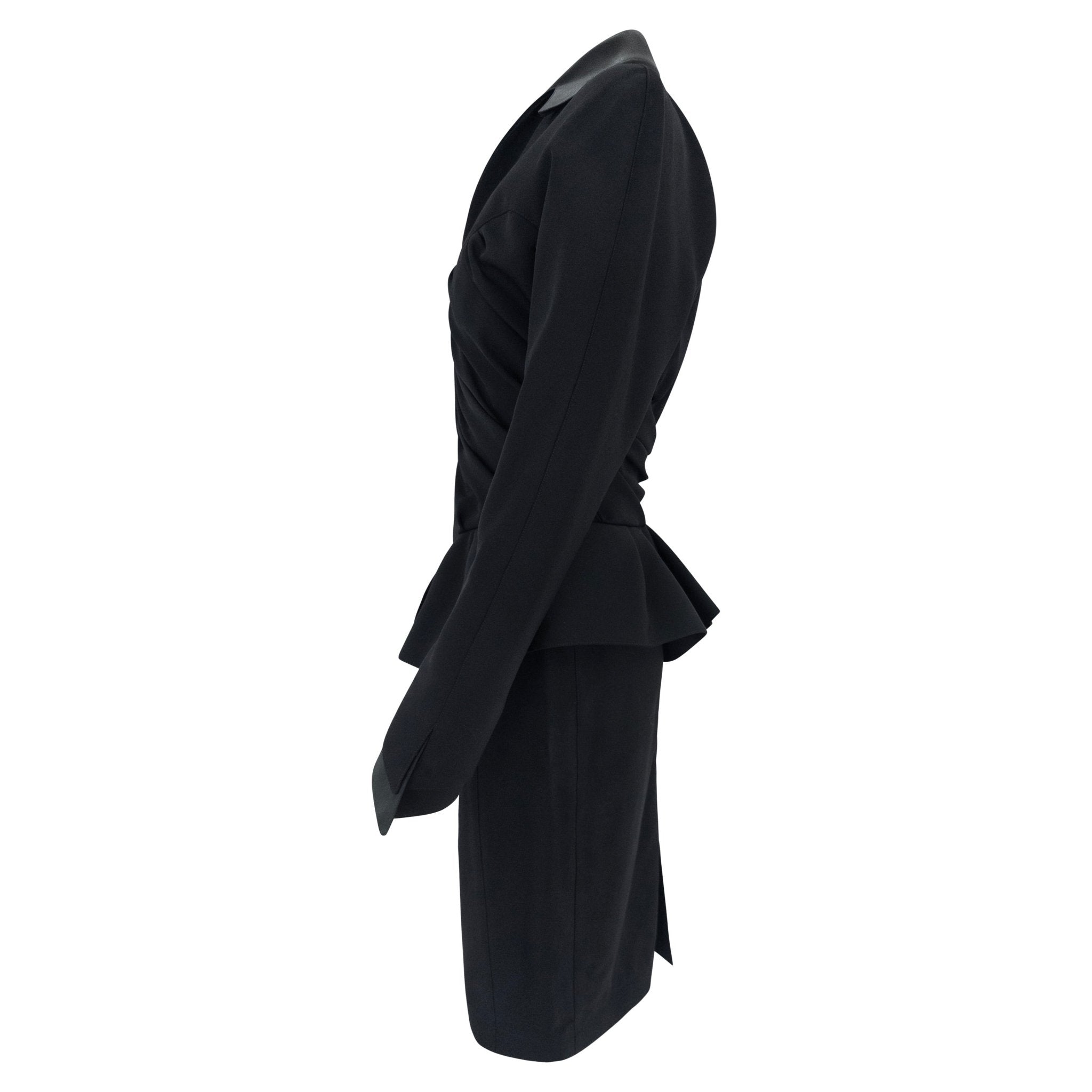 F/W 1992 Thierry Mugler Runway Faux Wrap Cinched Black Skirt Suit - RealList