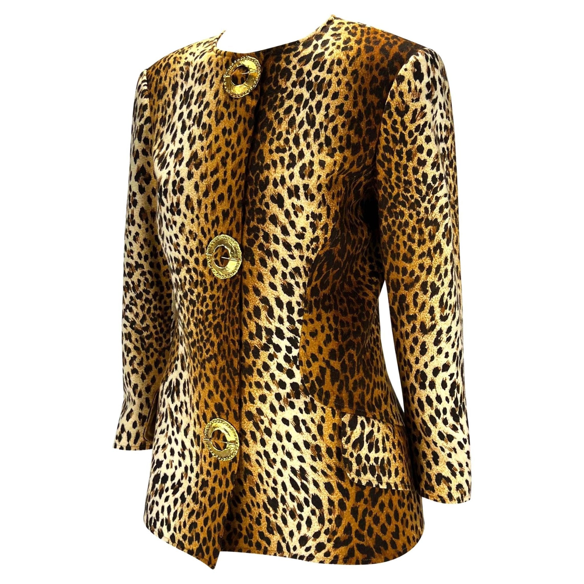 F/W 1992 Valentino Garavani Runway Felt Leopard Print Brooch Appliqué Jacket - RealList