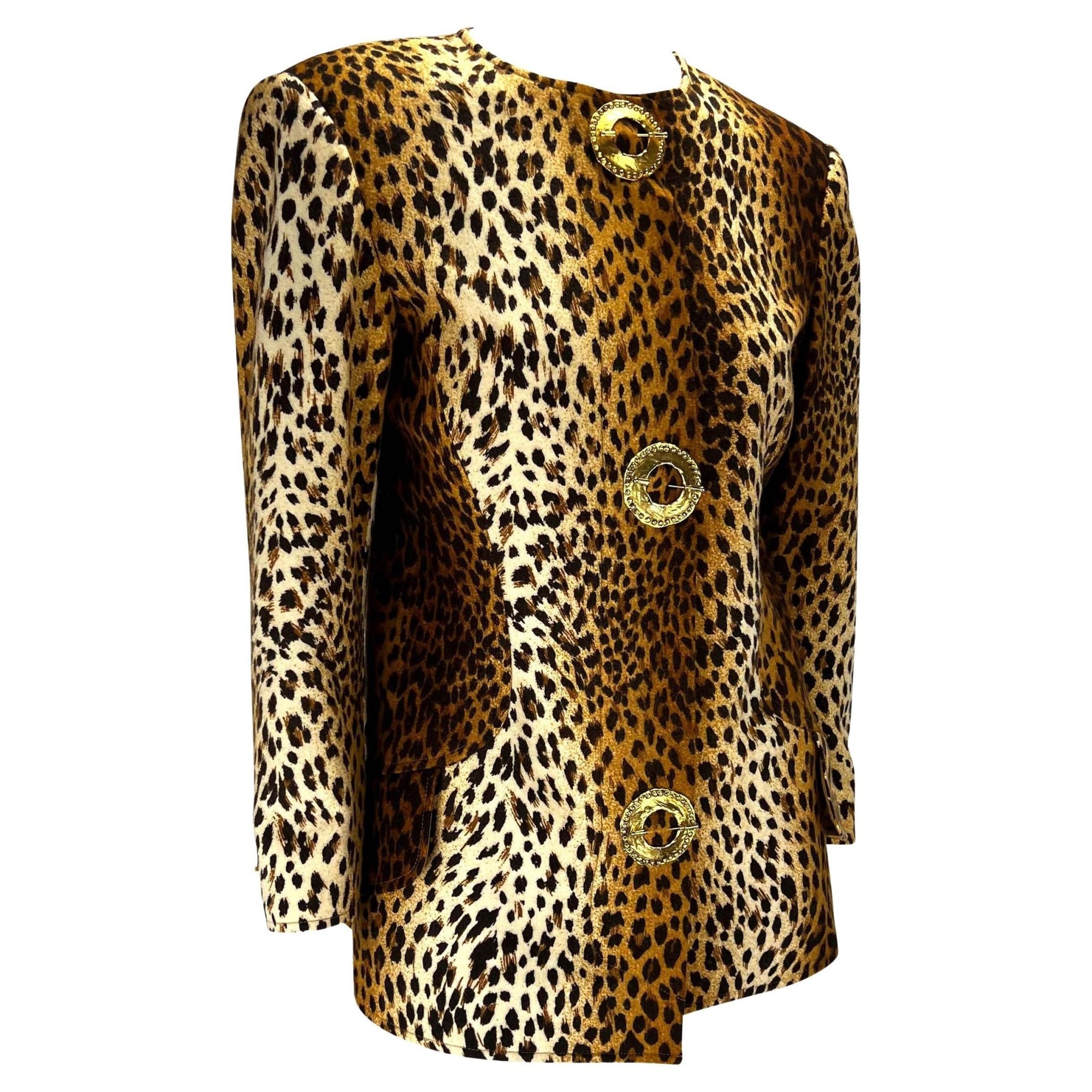 F/W 1992 Valentino Garavani Runway Felt Leopard Print Brooch Appliqué Jacket - RealList
