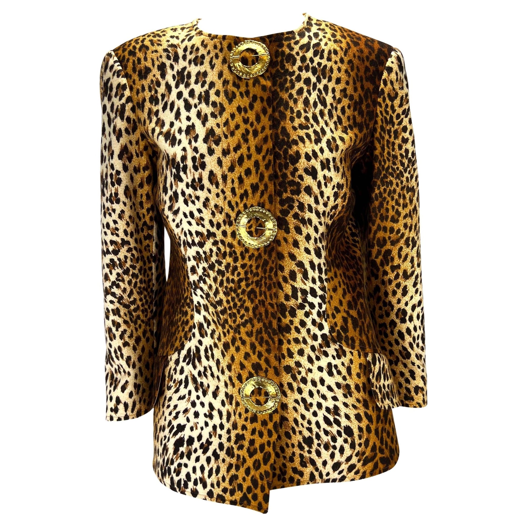F/W 1992 Valentino Garavani Runway Felt Leopard Print Brooch Appliqué Jacket - RealList