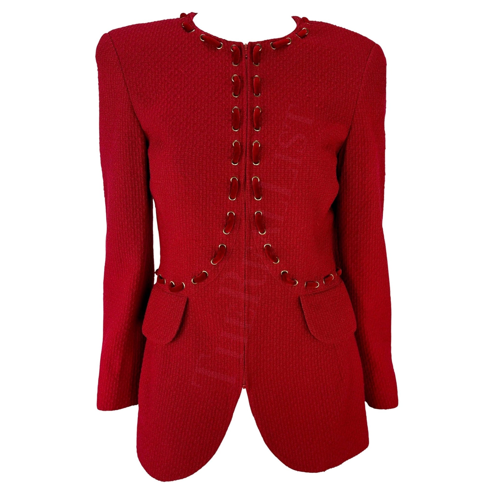 F/W 1992 Valentino Garavani Runway Zodiac Red Lace Up Horoscope Blazer - RealList