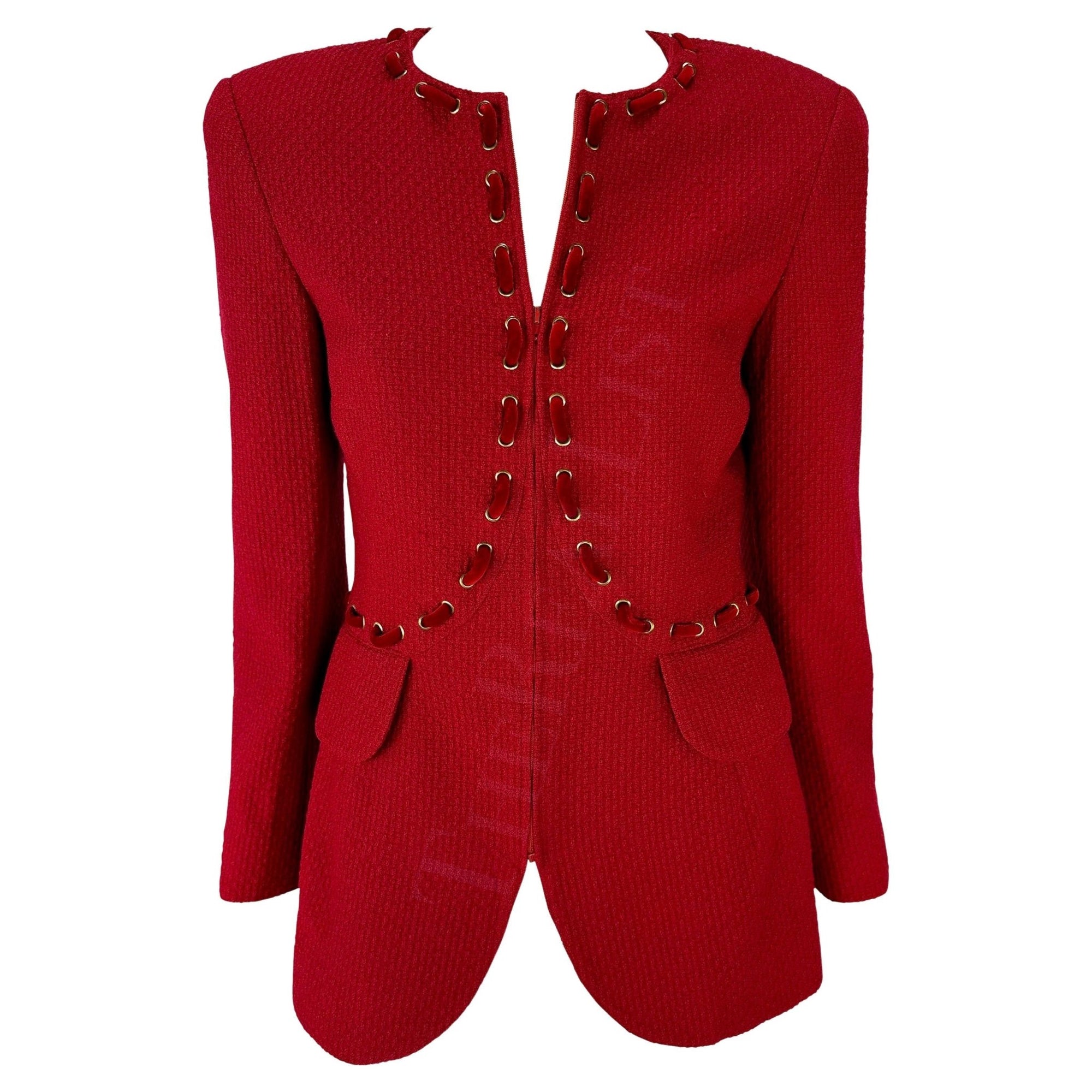 F/W 1992 Valentino Garavani Runway Zodiac Red Lace Up Horoscope Blazer - RealList