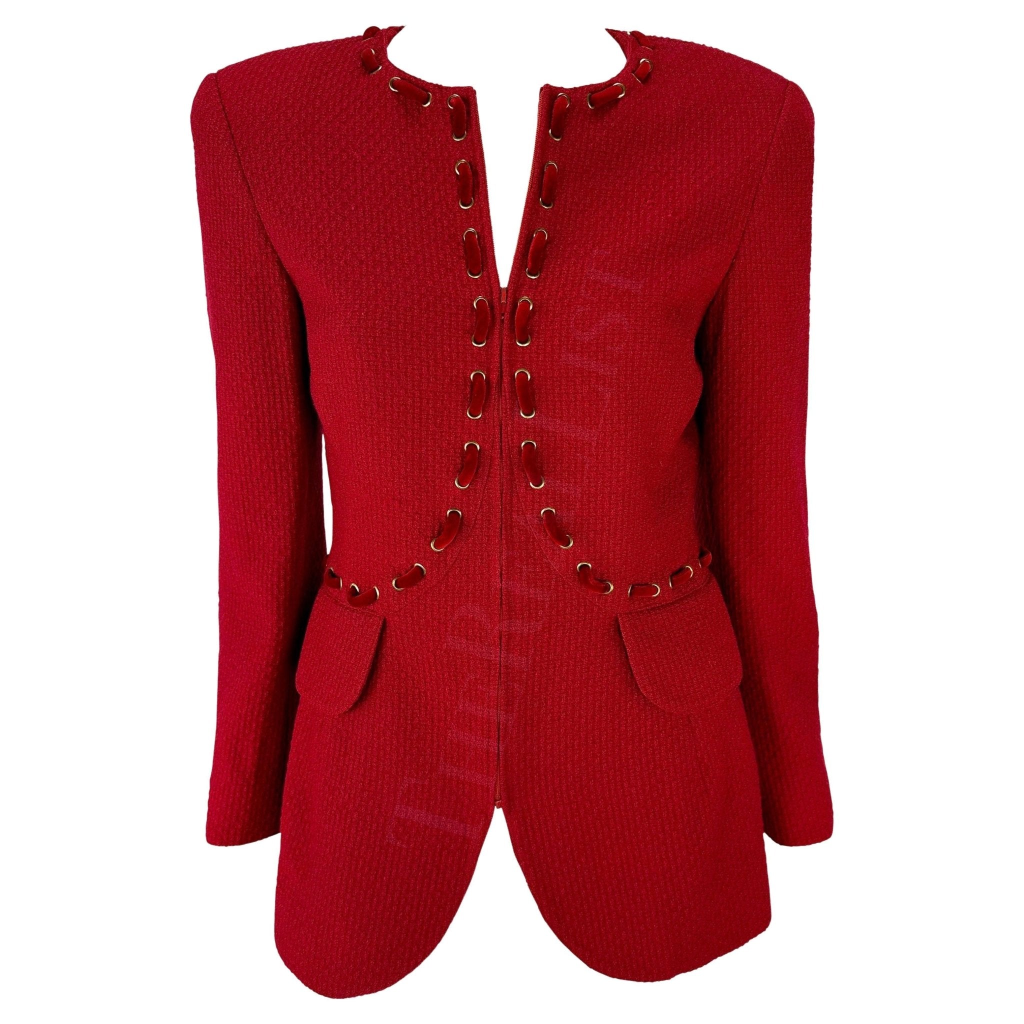 F/W 1992 Valentino Garavani Runway Zodiac Red Lace Up Horoscope Blazer - RealList