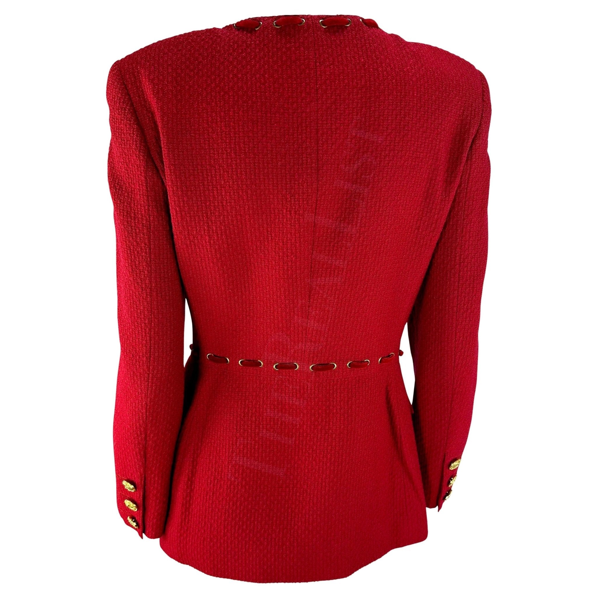 F/W 1992 Valentino Garavani Runway Zodiac Red Lace Up Horoscope Blazer - RealList