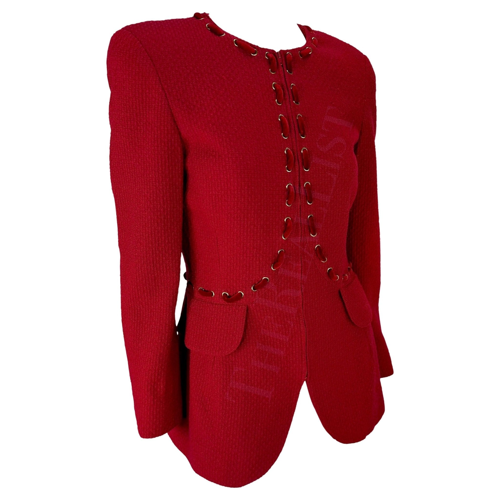 F/W 1992 Valentino Garavani Runway Zodiac Red Lace Up Horoscope Blazer - RealList