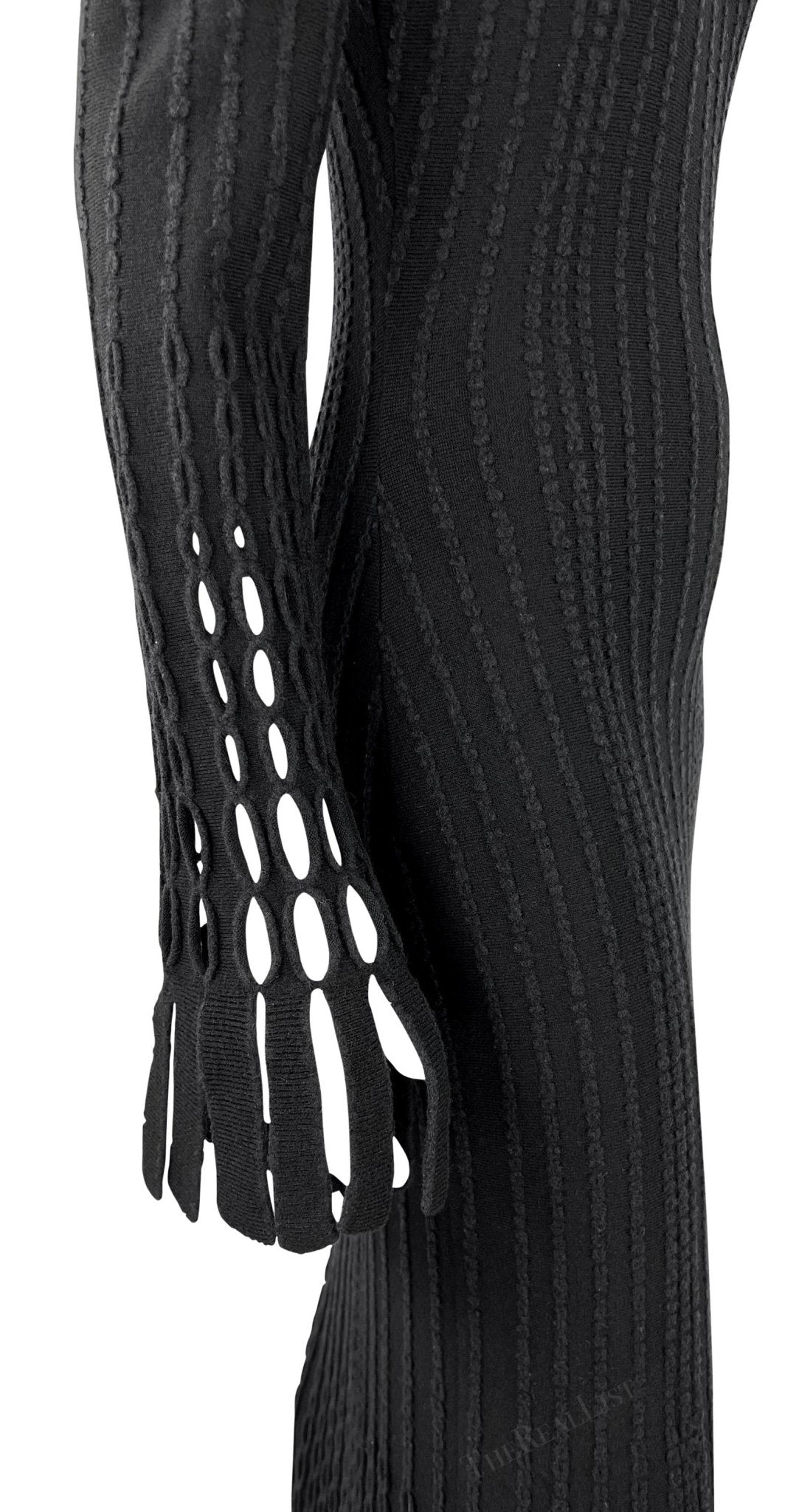 F/W 1993 Azzedine Alaïa Black Eyelet Fringe Knit Bodycon Full - Length Dress - RealList