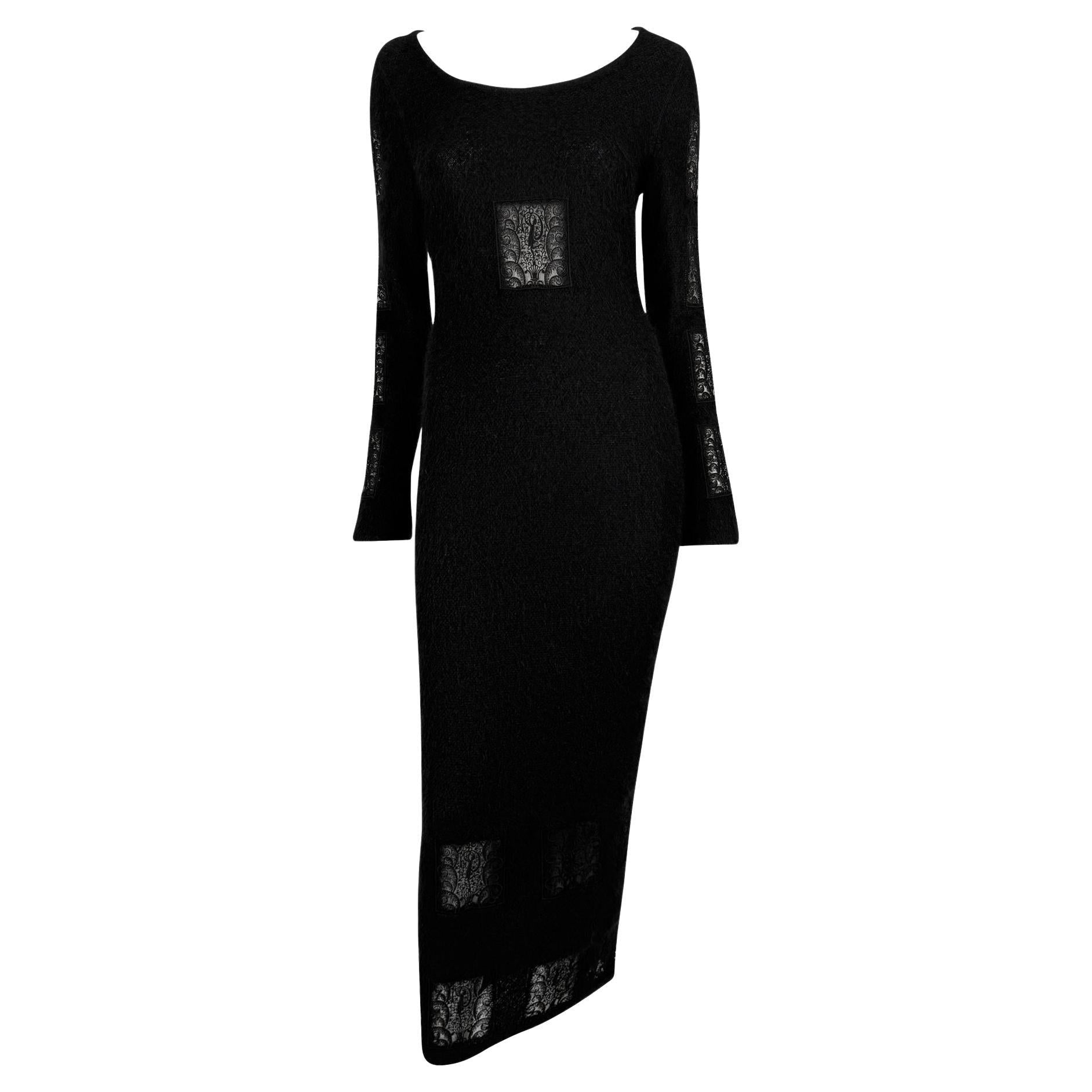 F/W 1993 Chloé by Karl Lagerfeld Kate Moss Runway Black Knit Mohair Lace Dress - RealList