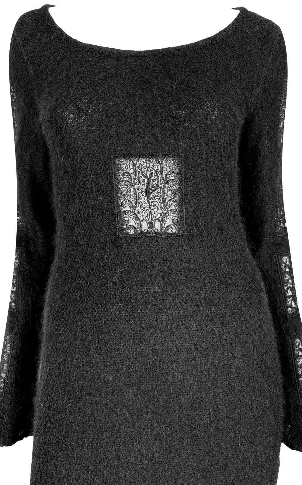 F/W 1993 Chloé by Karl Lagerfeld Kate Moss Runway Black Knit Mohair Lace Dress - RealList