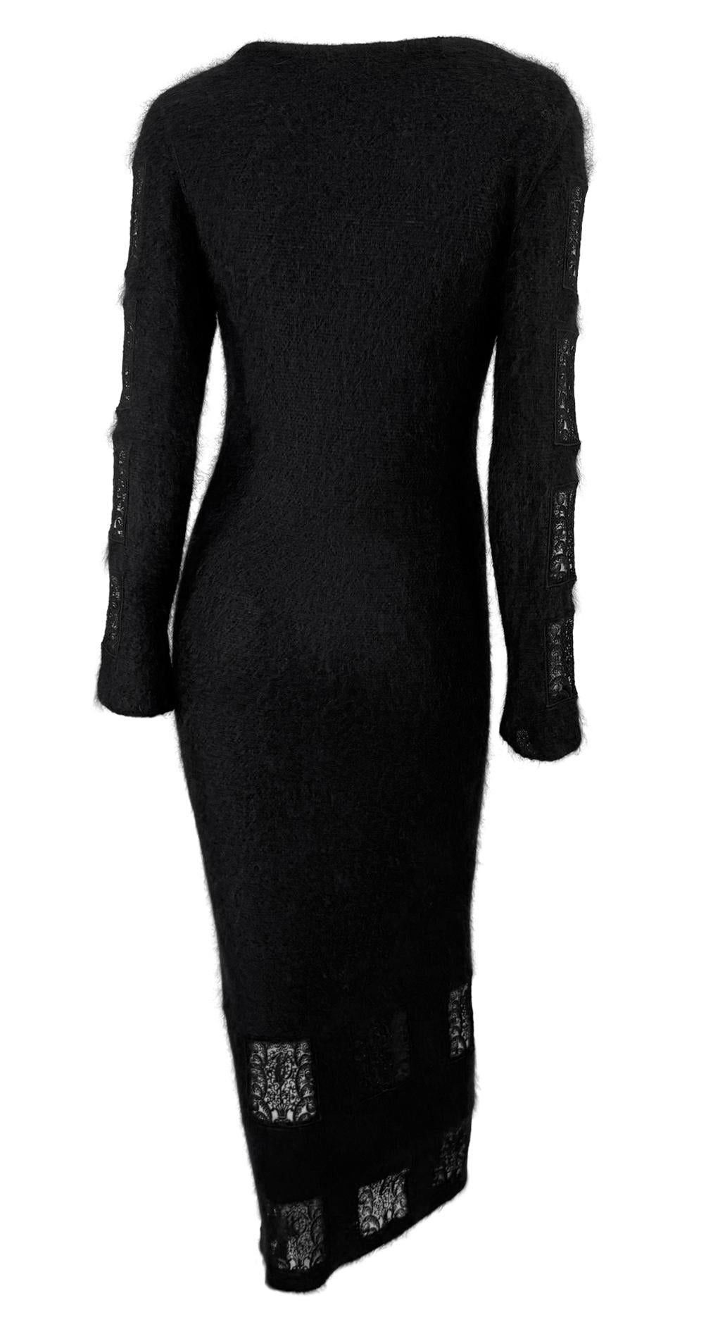 F/W 1993 Chloé by Karl Lagerfeld Kate Moss Runway Black Knit Mohair Lace Dress - RealList