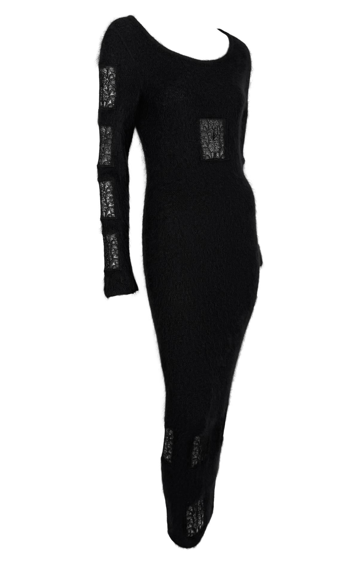 F/W 1993 Chloé by Karl Lagerfeld Kate Moss Runway Black Knit Mohair Lace Dress - RealList