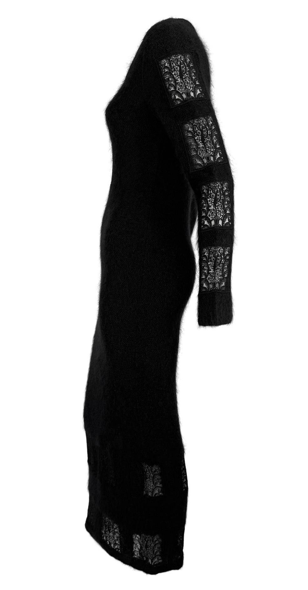 F/W 1993 Chloé by Karl Lagerfeld Kate Moss Runway Black Knit Mohair Lace Dress - RealList