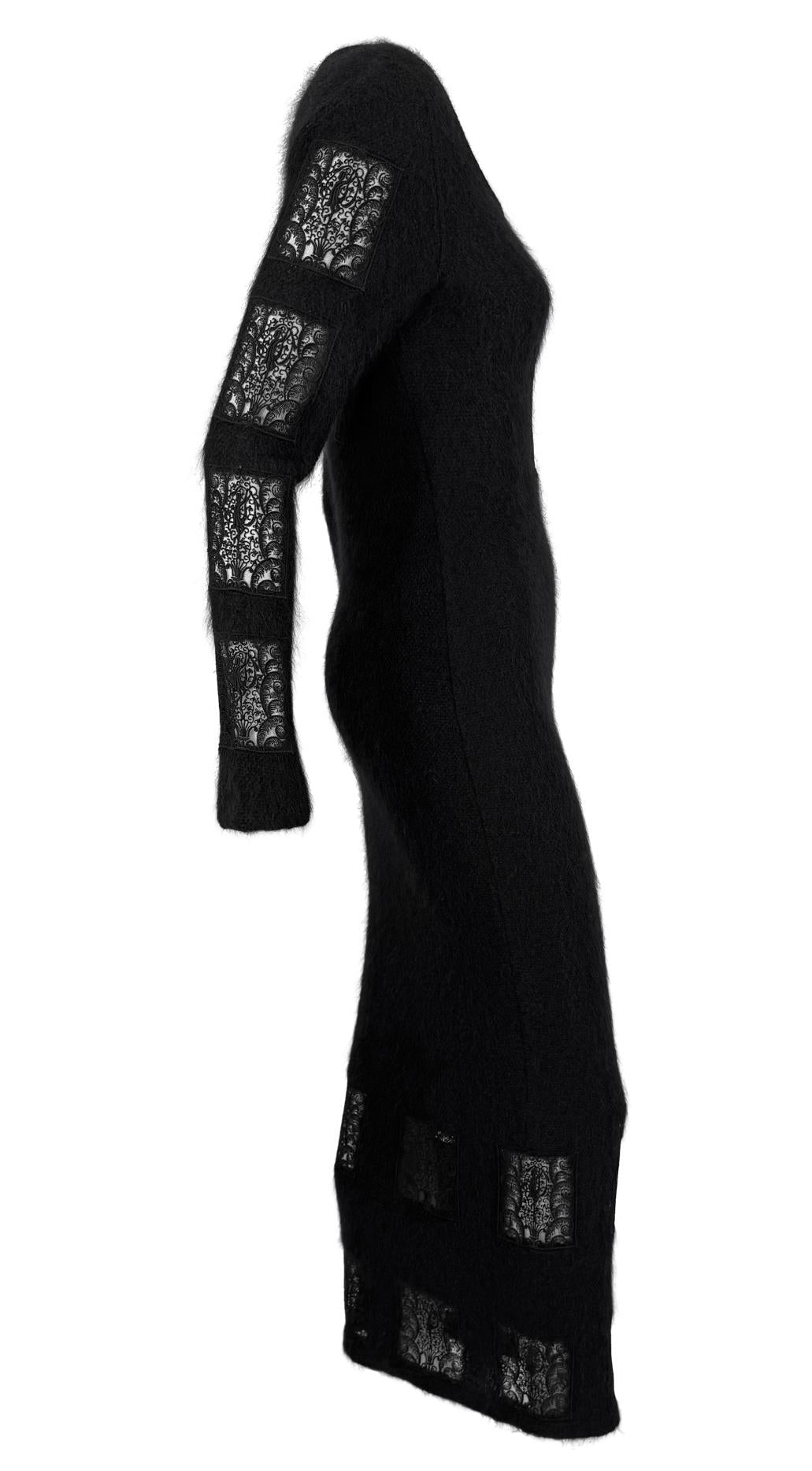 F/W 1993 Chloé by Karl Lagerfeld Kate Moss Runway Black Knit Mohair Lace Dress - RealList