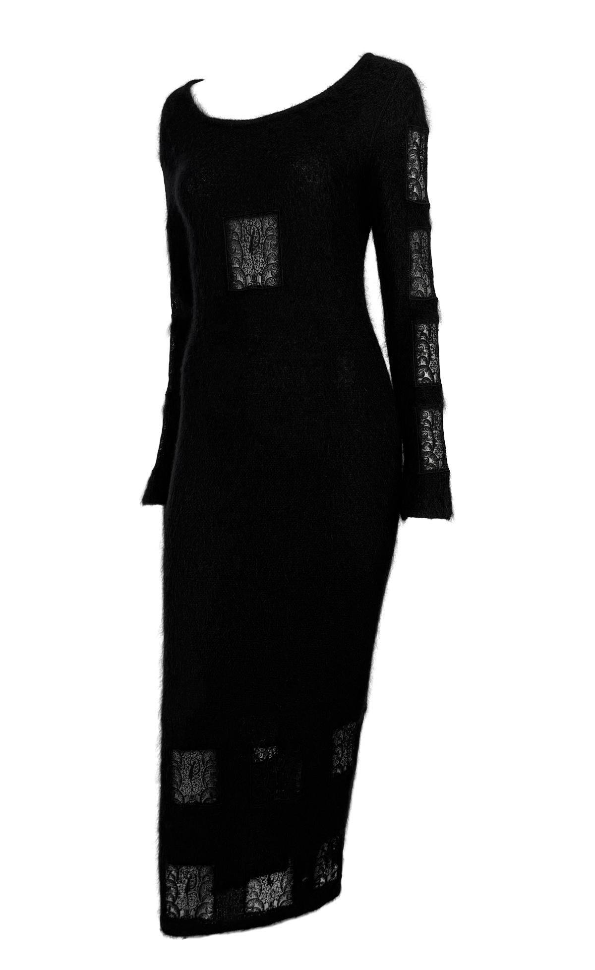 F/W 1993 Chloé by Karl Lagerfeld Kate Moss Runway Black Knit Mohair Lace Dress - RealList