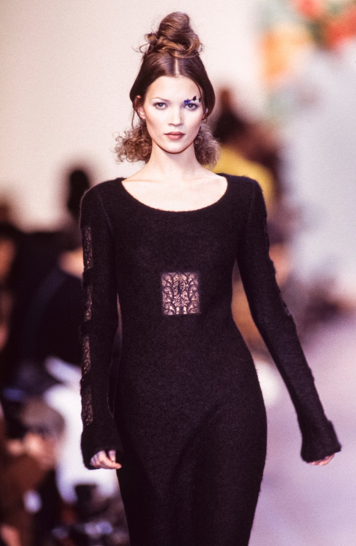 F/W 1993 Chloé by Karl Lagerfeld Kate Moss Runway Black Knit Mohair Lace Dress - RealList