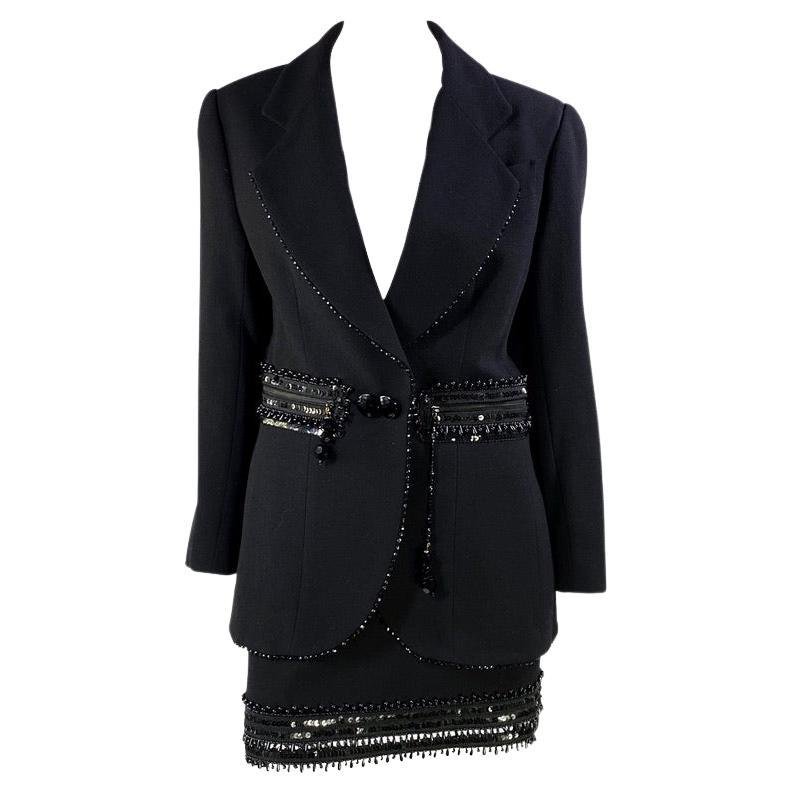 F/W 1993 Christian Dior by Gianfranco Ferré Runway Black Bead Sequin Skirt Suit - RealList