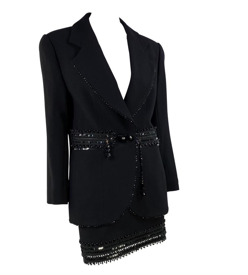 F/W 1993 Christian Dior by Gianfranco Ferré Runway Black Bead Sequin Skirt Suit - RealList