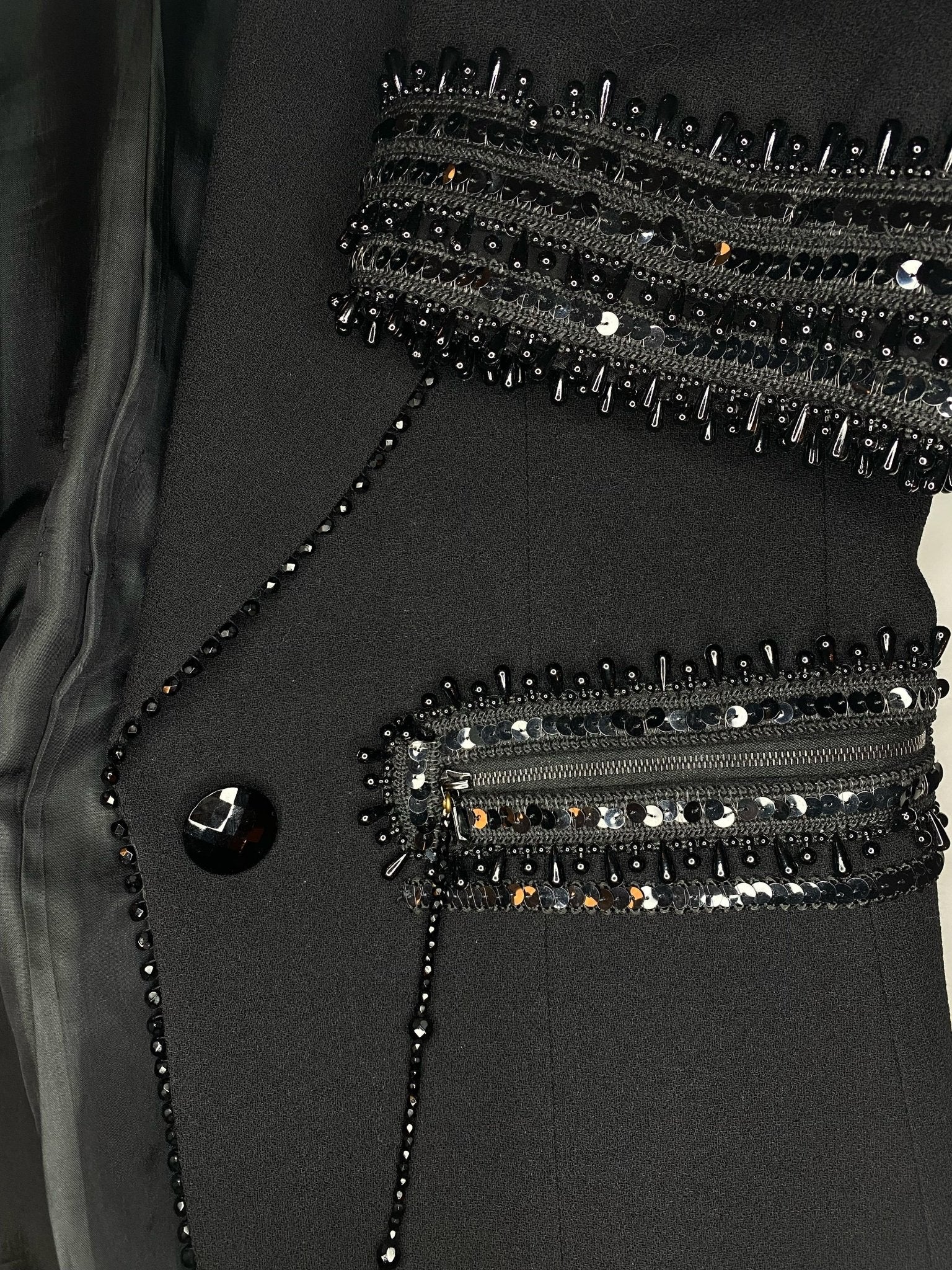 F/W 1993 Christian Dior by Gianfranco Ferré Runway Black Bead Sequin Skirt Suit - RealList