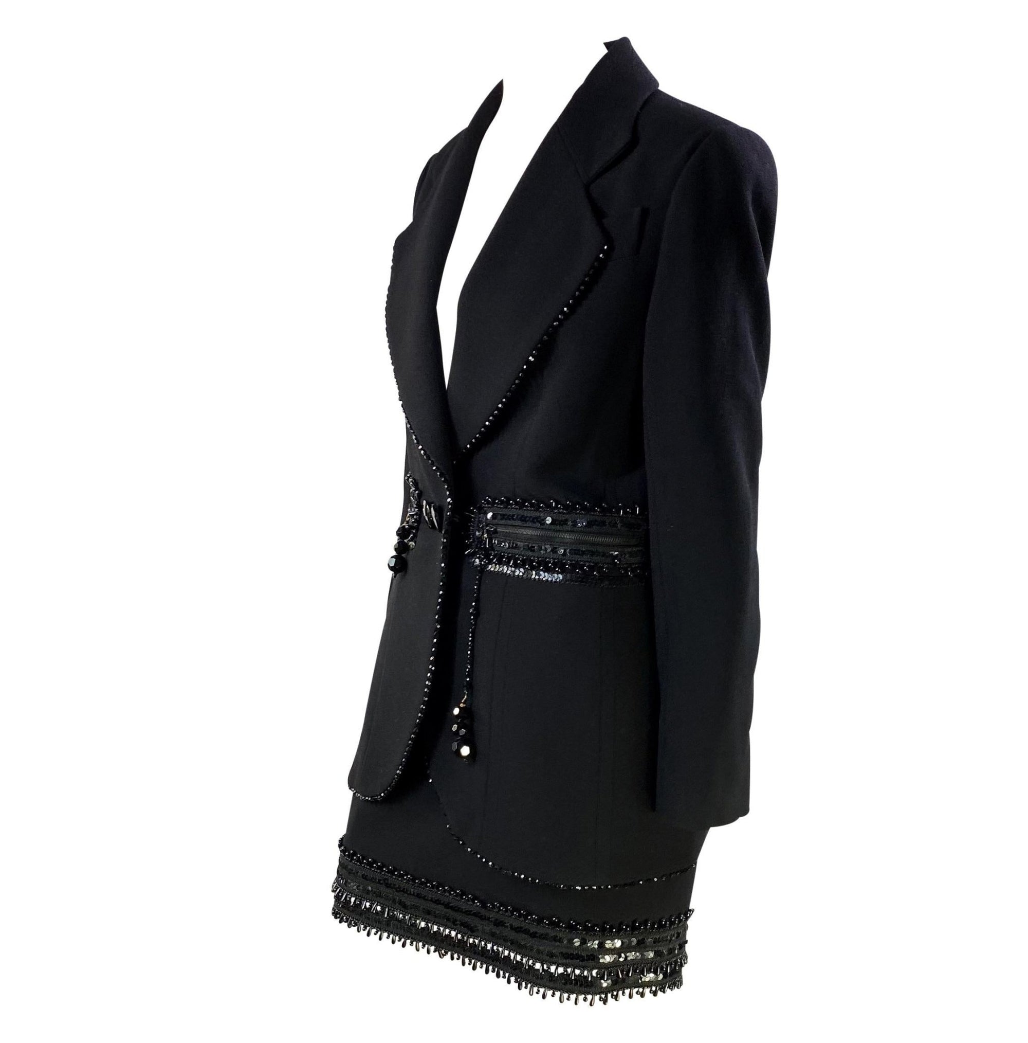 F/W 1993 Christian Dior by Gianfranco Ferré Runway Black Bead Sequin Skirt Suit - RealList