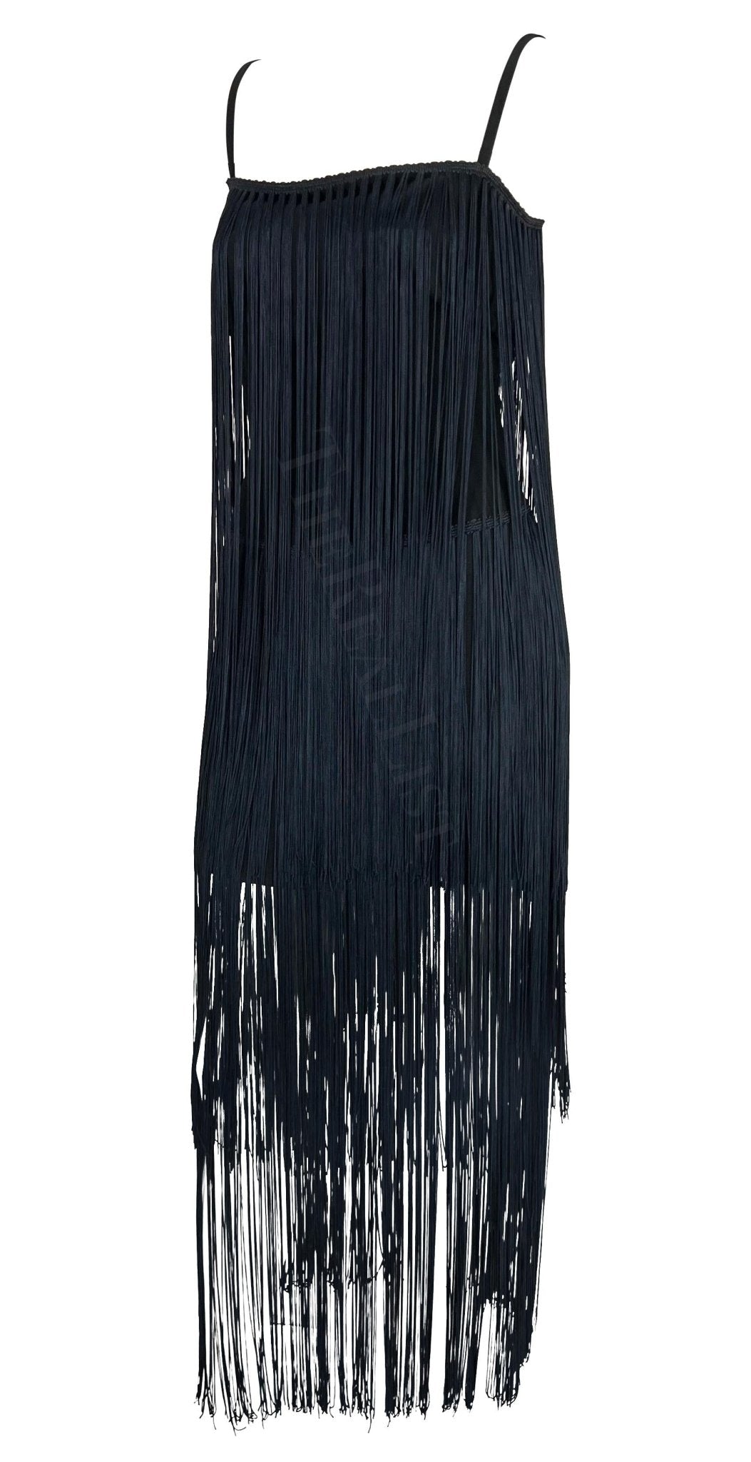 F/W 1993 Dolce & Gabbana Runway Black Navy Fringe Flapper Style Dress - RealList
