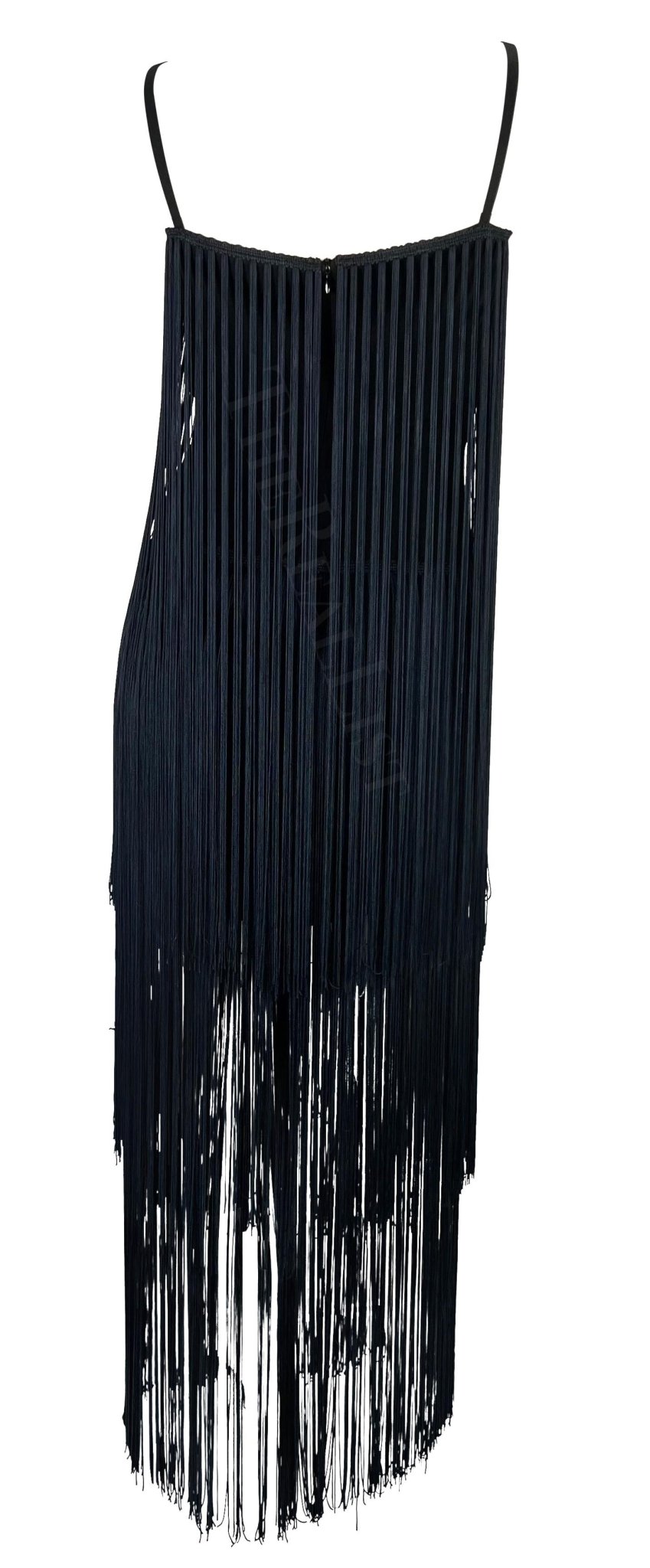 F/W 1993 Dolce & Gabbana Runway Black Navy Fringe Flapper Style Dress - RealList