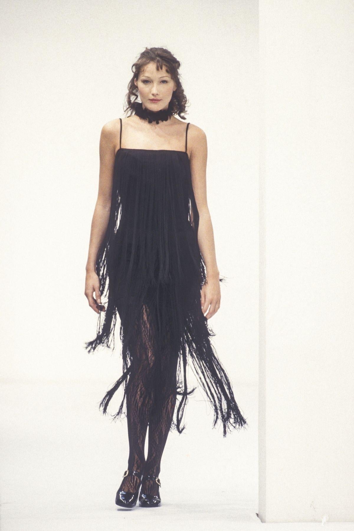 F/W 1993 Dolce & Gabbana Runway Black Navy Fringe Flapper Style Dress - RealList
