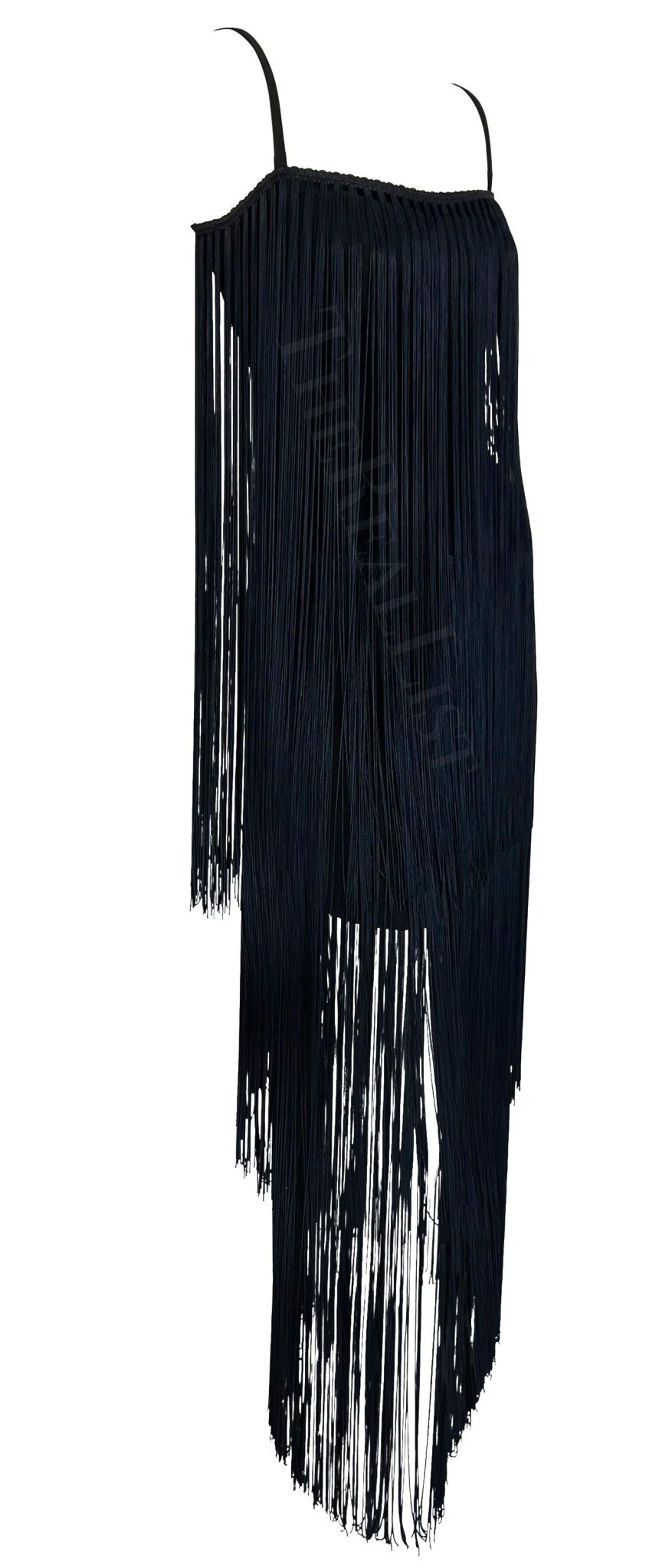 F/W 1993 Dolce & Gabbana Runway Black Navy Fringe Flapper Style Dress - RealList