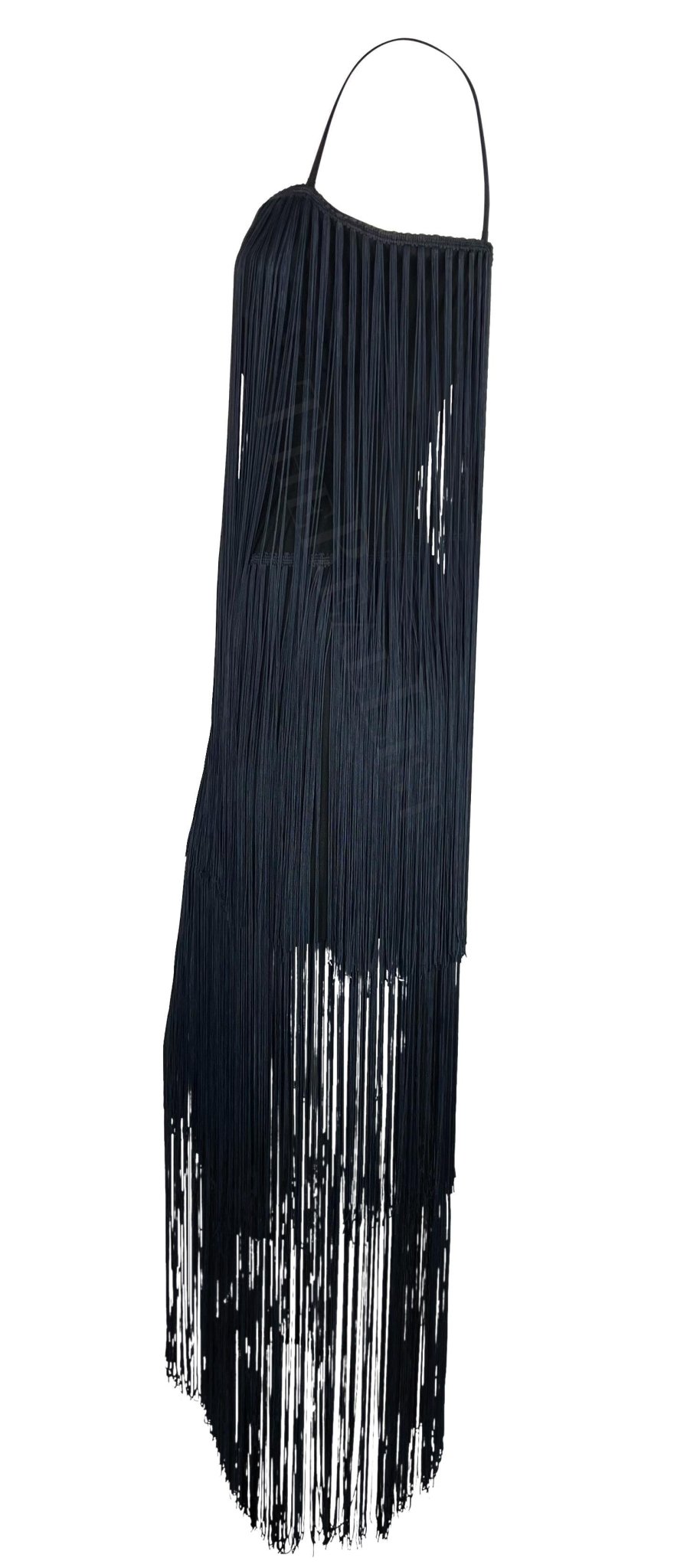 F/W 1993 Dolce & Gabbana Runway Black Navy Fringe Flapper Style Dress - RealList