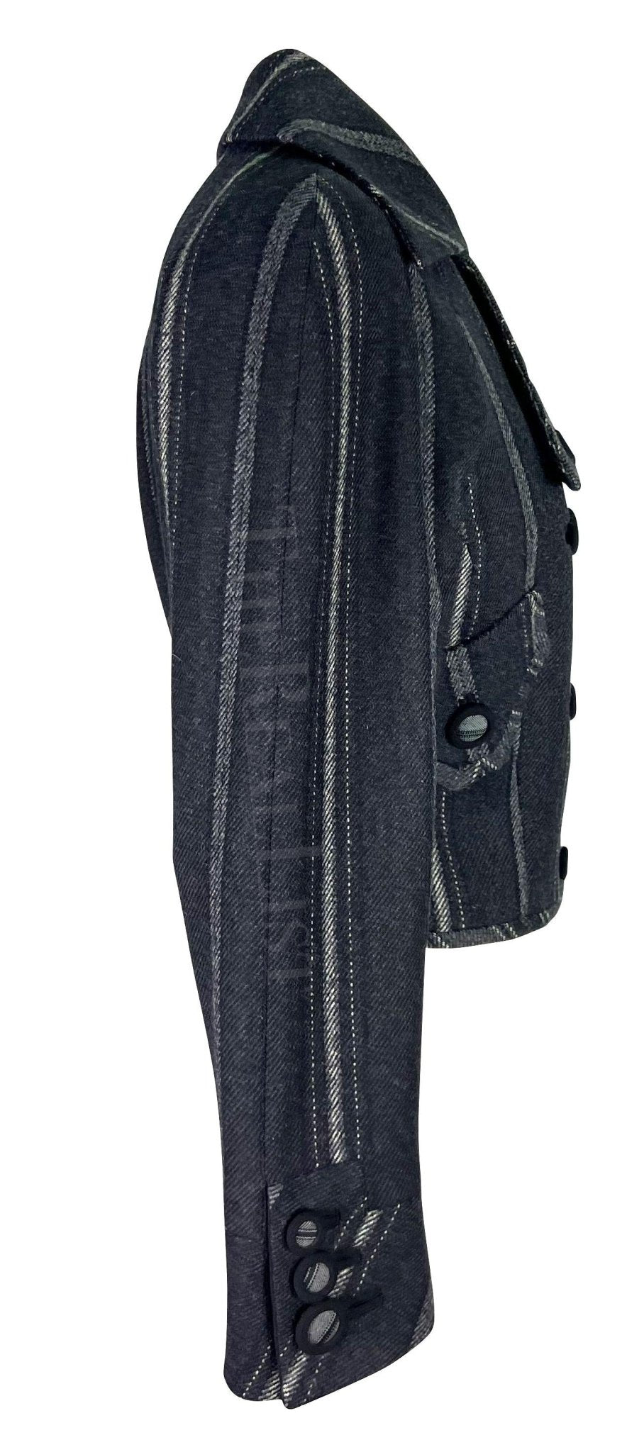 F/W 1993 Gianni Versace Black Grey Striped Cropped Runway Jacket - RealList