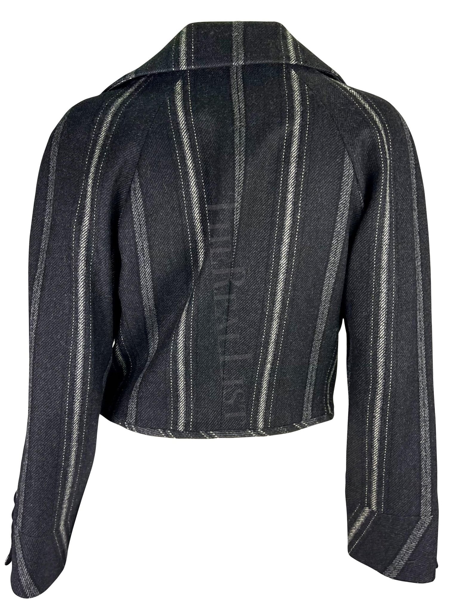 F/W 1993 Gianni Versace Black Grey Striped Cropped Runway Jacket - RealList