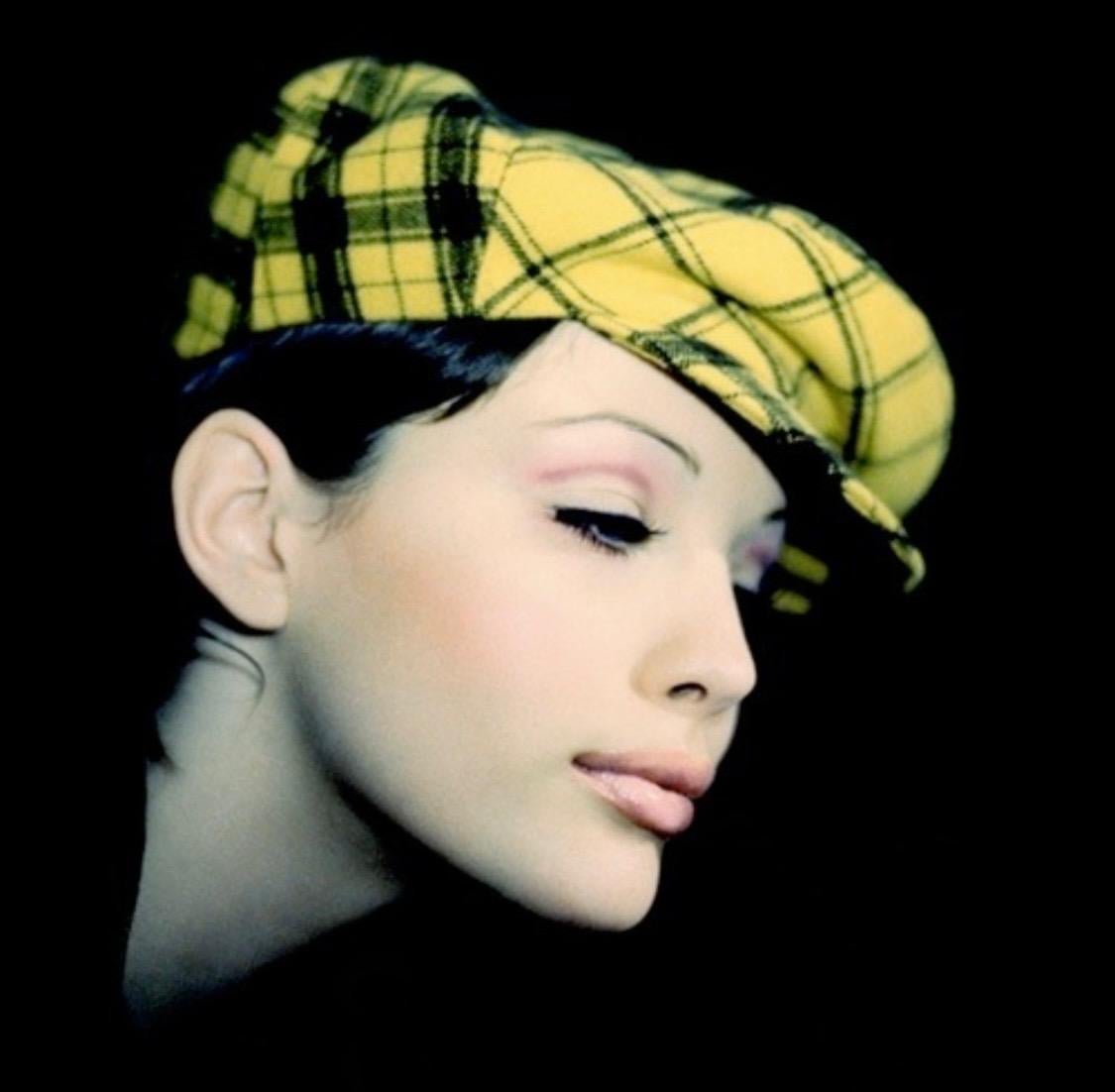 F/W 1993 Gianni Versace Documented Yellow Check Flannel Paperboy Hat - RealList