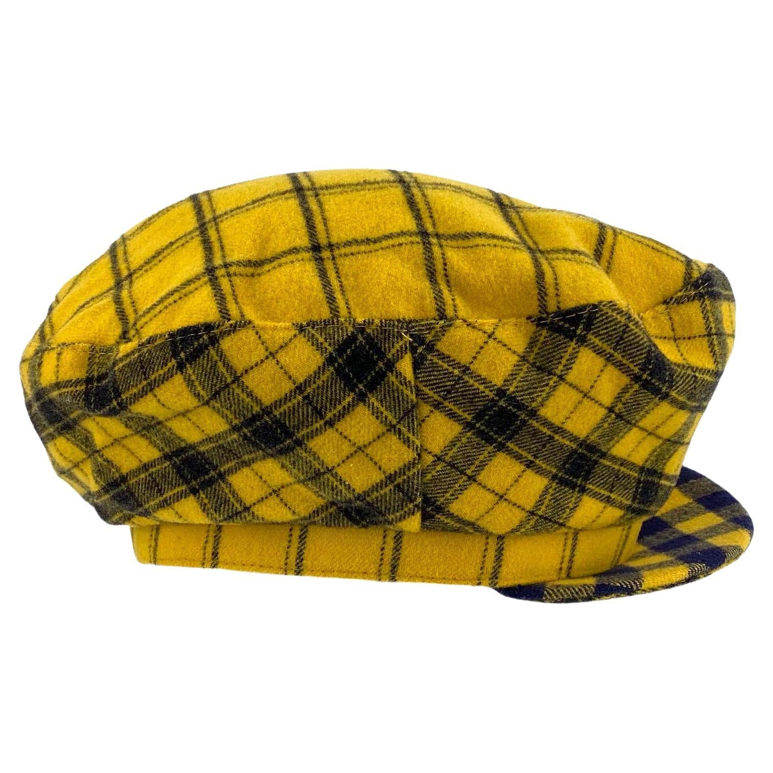 F/W 1993 Gianni Versace Documented Yellow Check Flannel Paperboy Hat - RealList