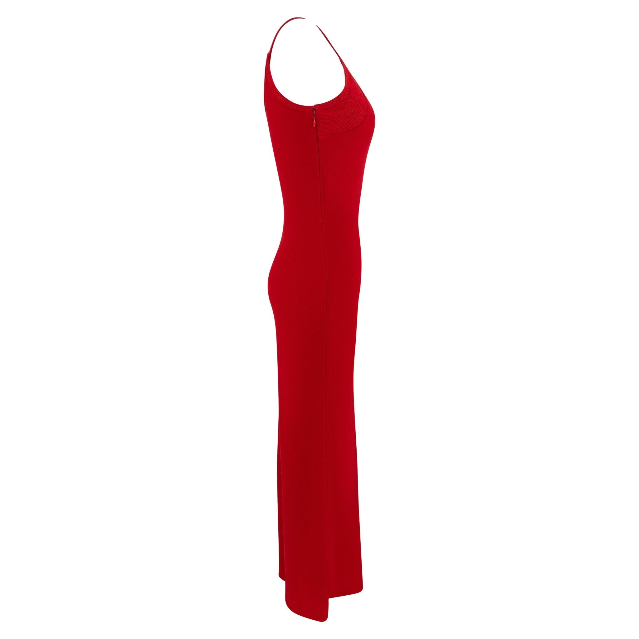 F/W 1993 Gianni Versace Runway Red High - Slit Asymmetric Gown - RealList