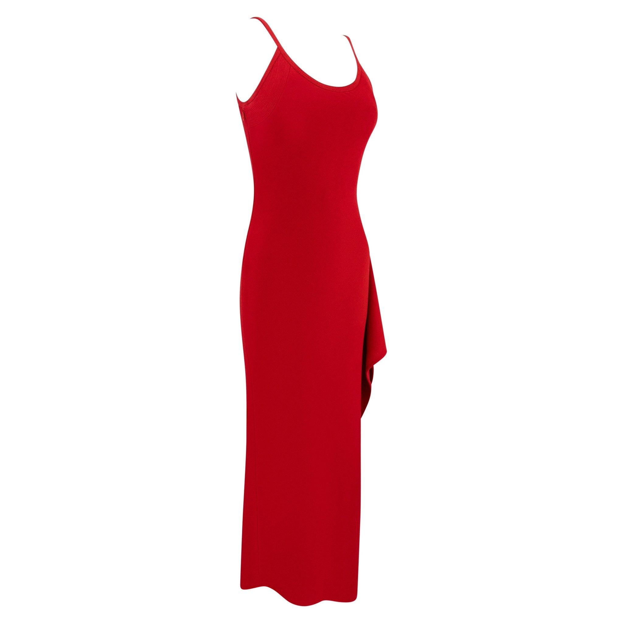 F/W 1993 Gianni Versace Runway Red High - Slit Asymmetric Gown - RealList