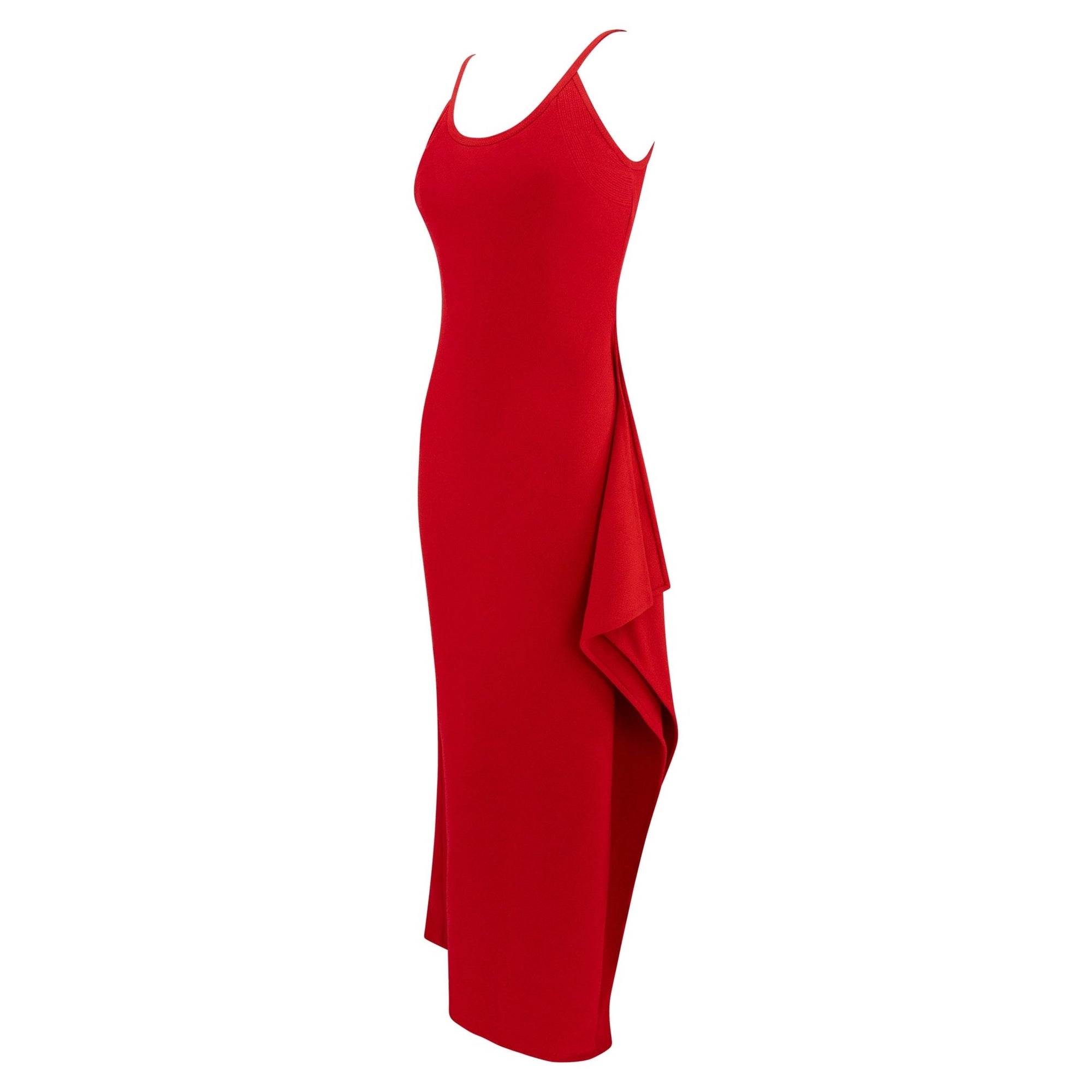 F/W 1993 Gianni Versace Runway Red High - Slit Asymmetric Gown - RealList