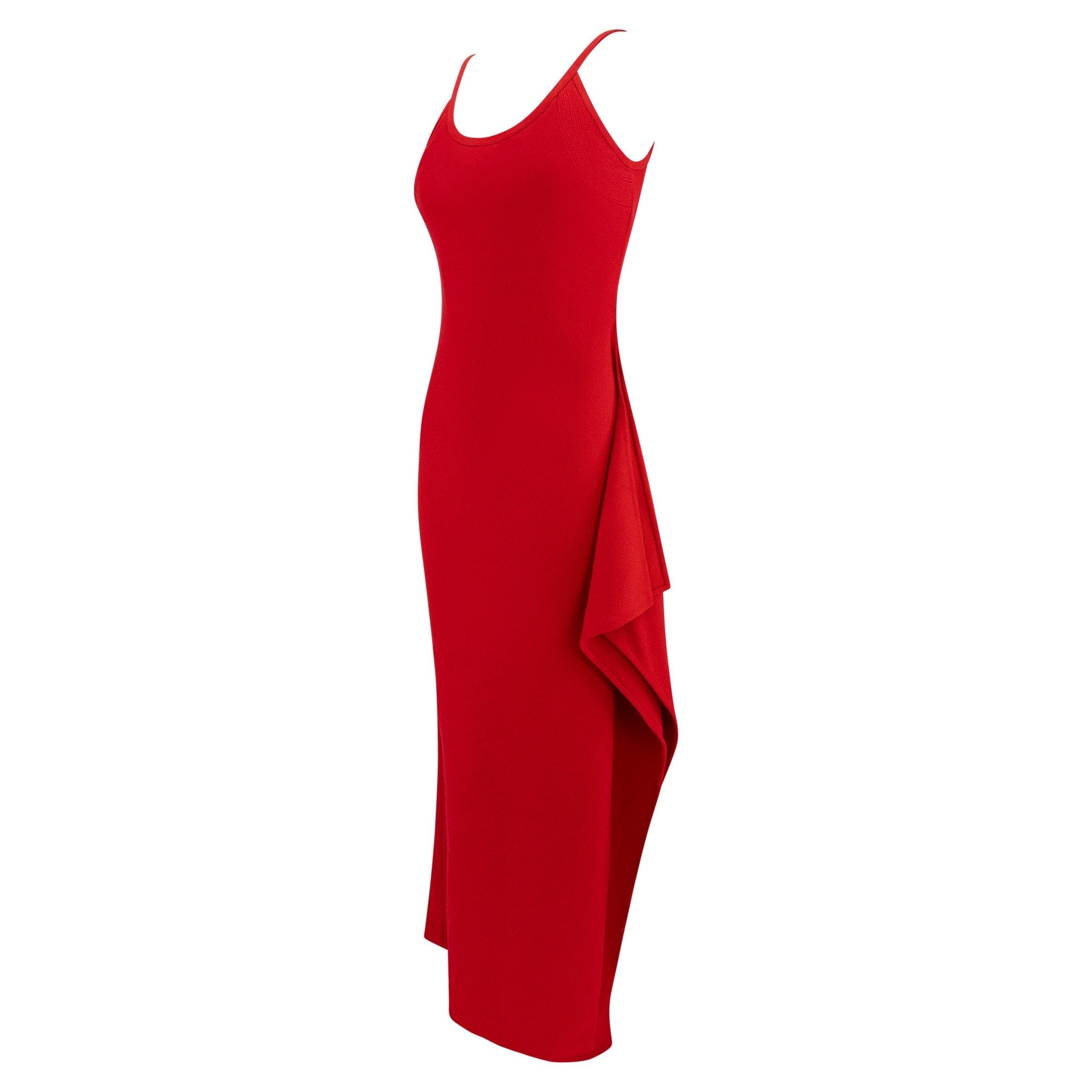F/W 1993 Gianni Versace Runway Red High - Slit Asymmetric Gown - RealList