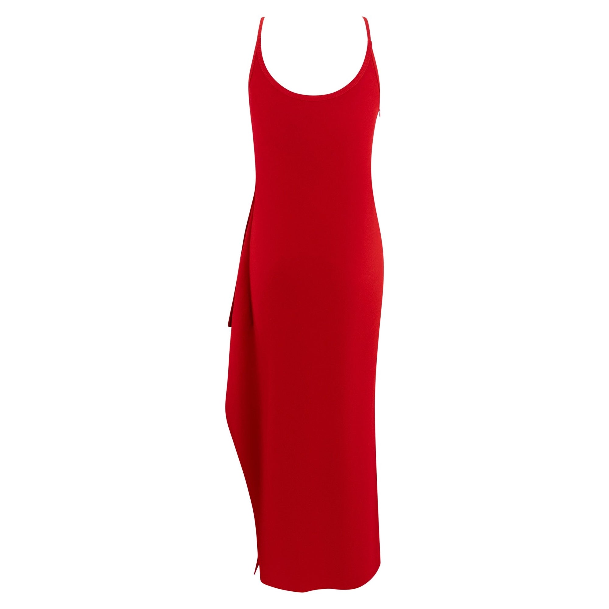 F/W 1993 Gianni Versace Runway Red High - Slit Asymmetric Gown - RealList