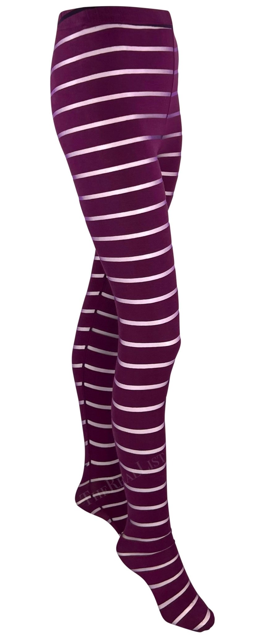 F/W 1993 Gianni Versace Runway Sheer Purple Stripe Leggings - RealList